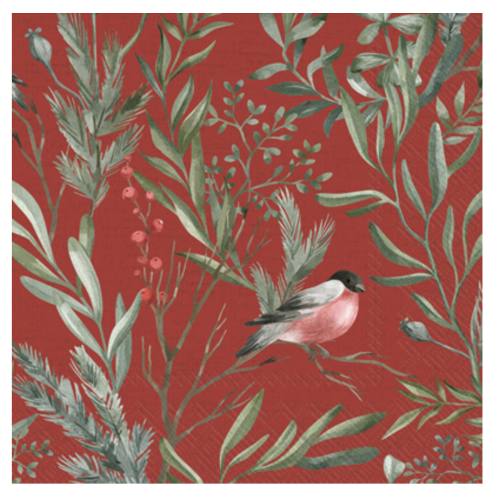Boston International Cocktail Napkin, Winter Greens Red | Boston International