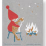 Cose Nuove Swedish Dishcloth Tomte & Cat by Fire, Winter | Cose Nuove