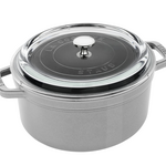 Staub Round Cocotte w/ Glass Lid, 4Qt, Graphite Grey | Staub