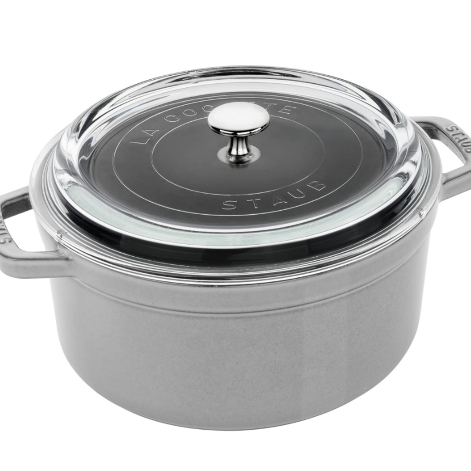 Staub Round Cocotte w/ Glass Lid, 4Qt, Graphite Grey | Staub