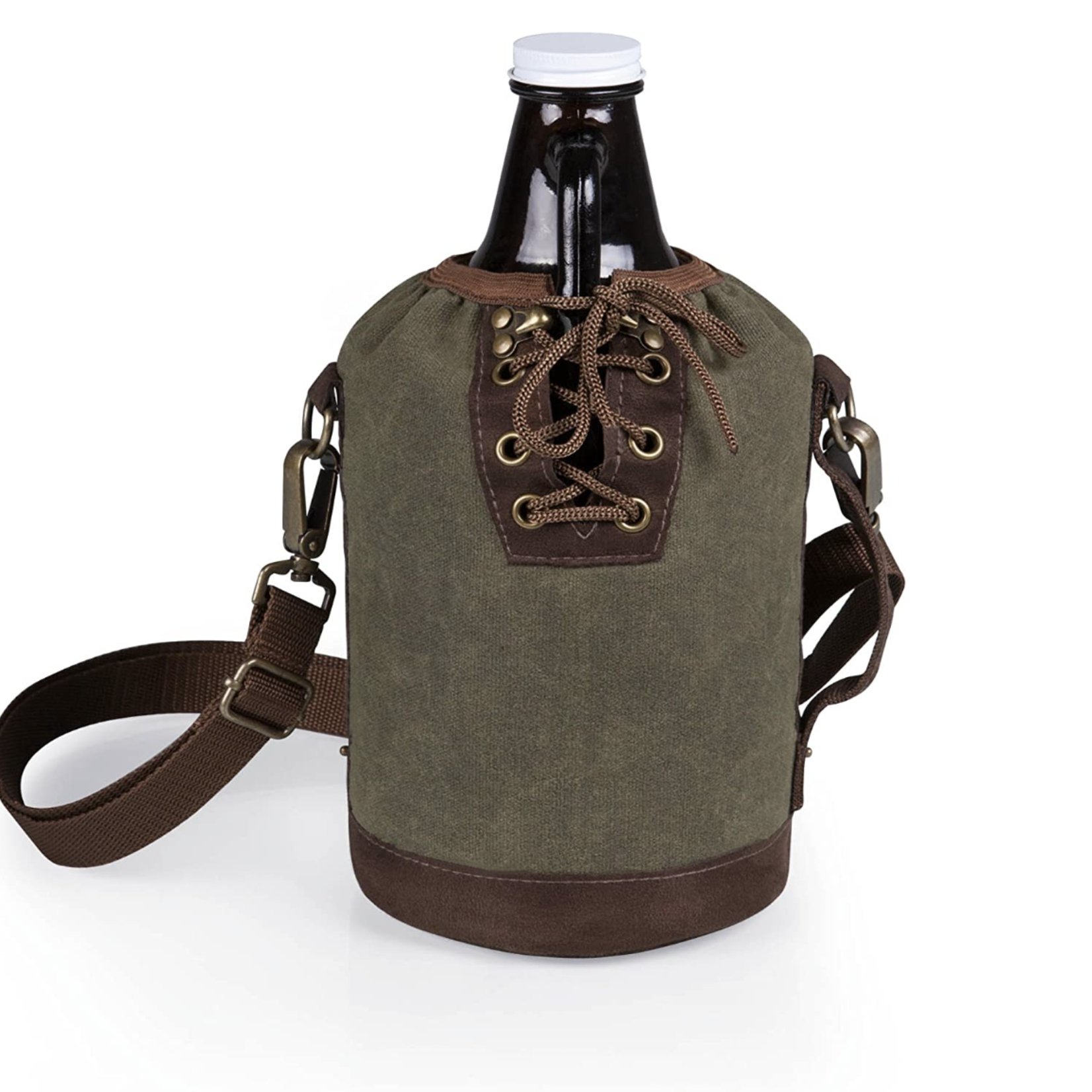 Picnic Time Growler Tote w/ Glass Growler, Green | Picnic Time