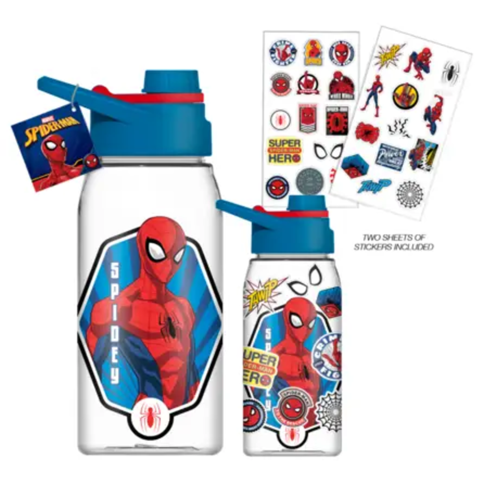 Silver Buffalo Spiderman 20oz Hinged Handle Plastic Bottle w Stickers