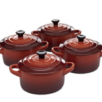 Le Creuset Set of 4 Cocottes w/ Mini-Cocotte Cookbook, Cerise