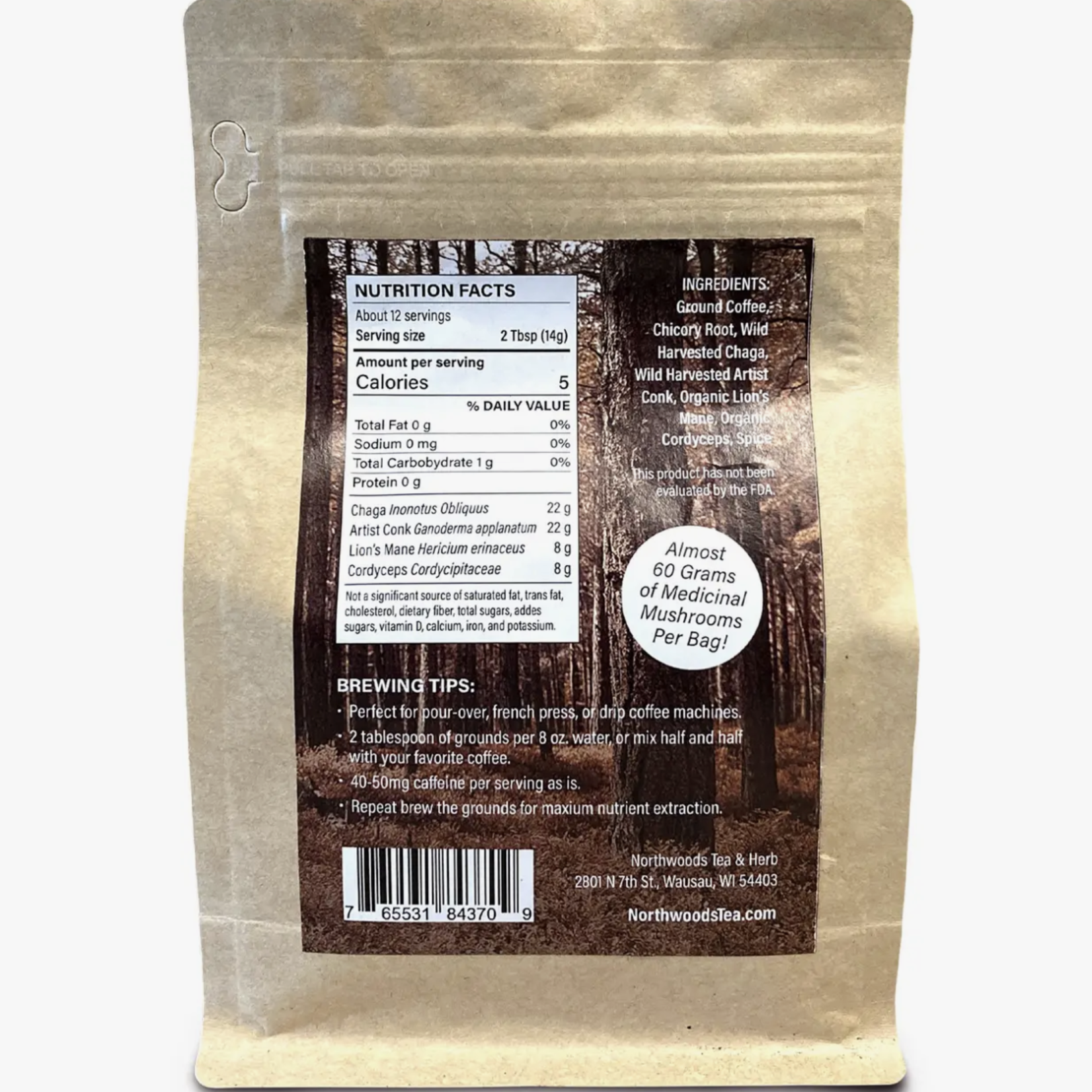 Northwoods Tea & Herb Mushroom Ground Coffee | Northwoods Tea & Herb