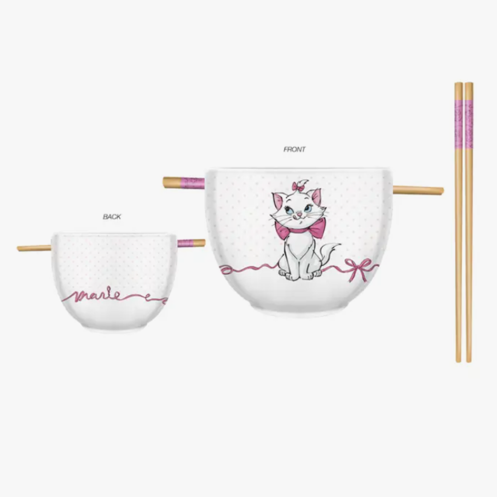 Silver Buffalo Bowl & Chopsticks - Disney Marie Pink Ribbons