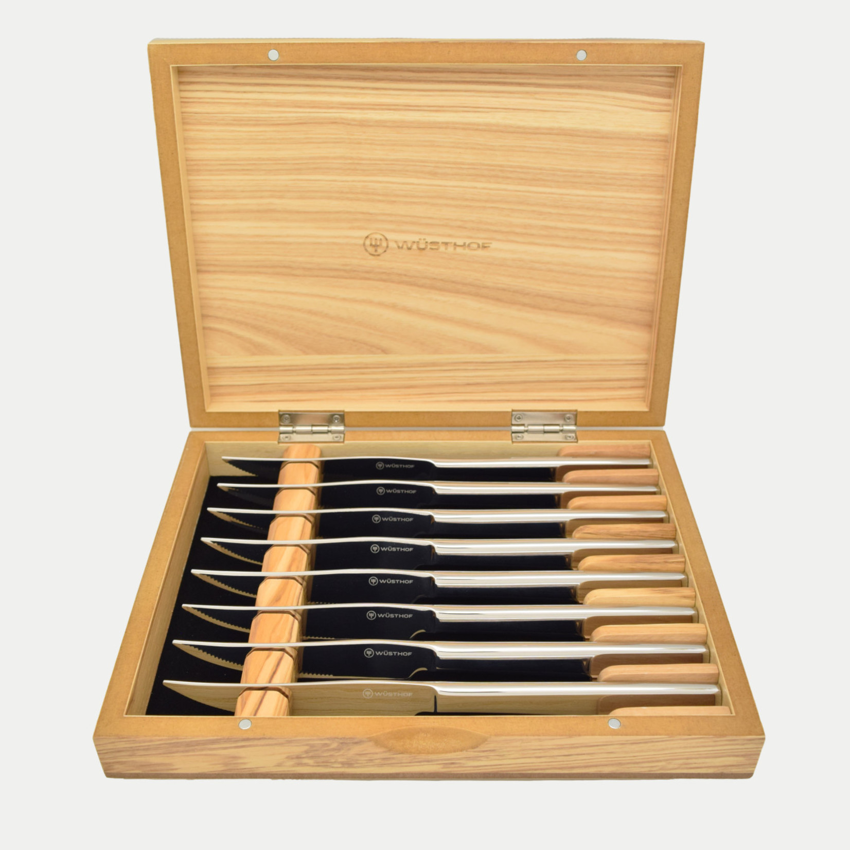 Wusthof Stainless Eight Piece Steak Knife Set In Olivewood Chest