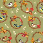 Luncheon Napkin, Birds In The Wreath Green