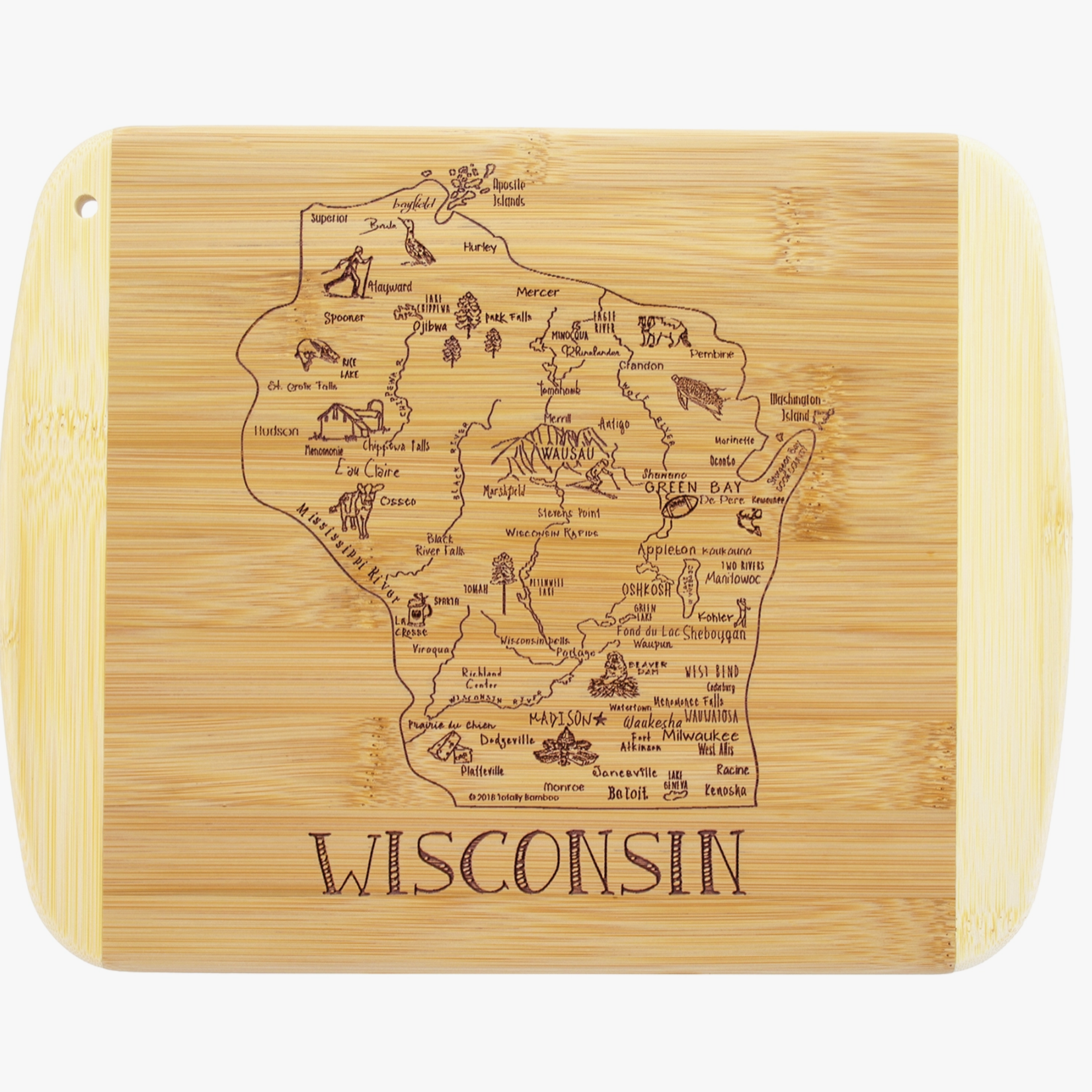 Totally Bamboo A Slice of Life Wisconsin 11" Cutting & Serving Board