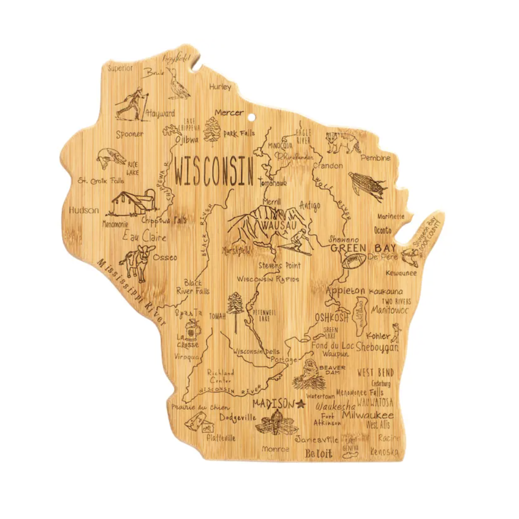 Totally Bamboo Destination Wisconsin Cutting Board with Engraved Artwork
