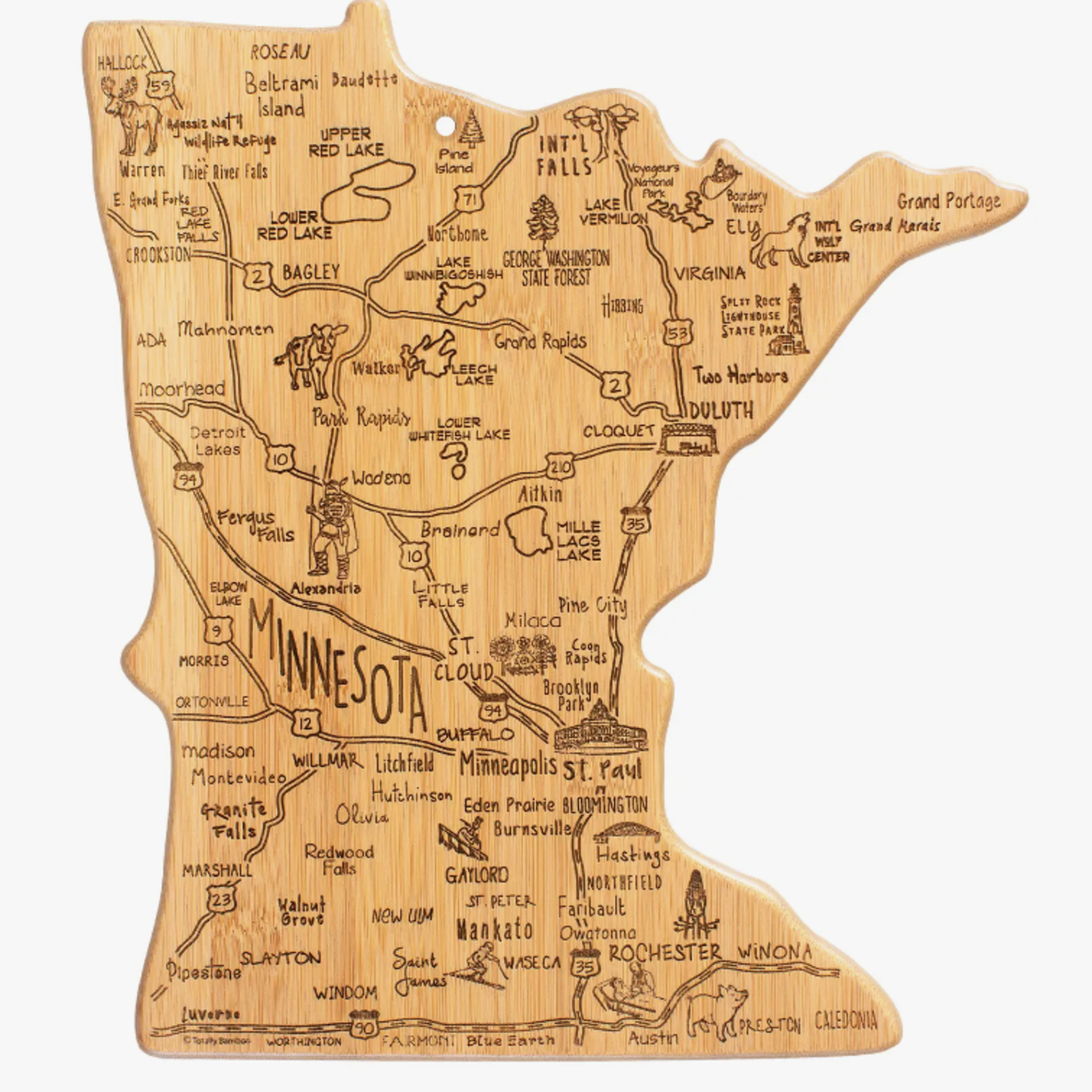 Totally Bamboo Destination Minnesota Cutting Board with Engraved Artwork