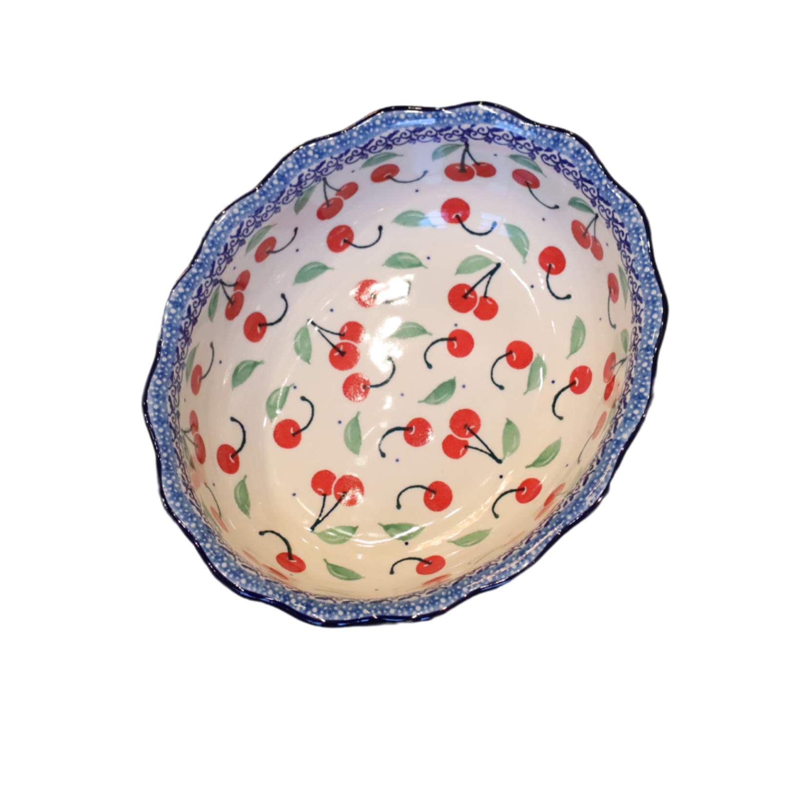 Polish Pottery Oval Scalloped Bowl, Cherries | Polish Pottery
