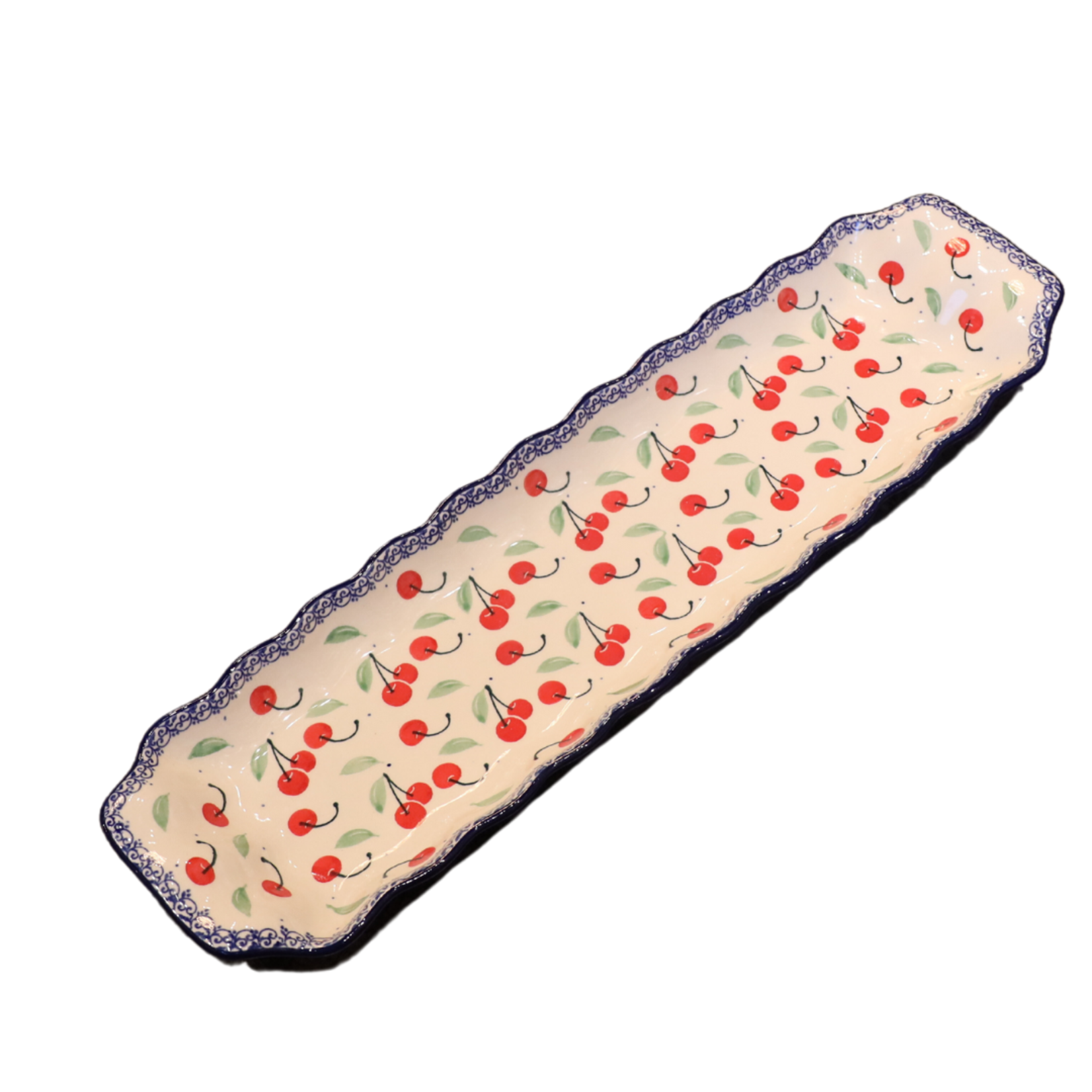 Polish Pottery Fancy Bread Tray, Cherries | Polish Pottery