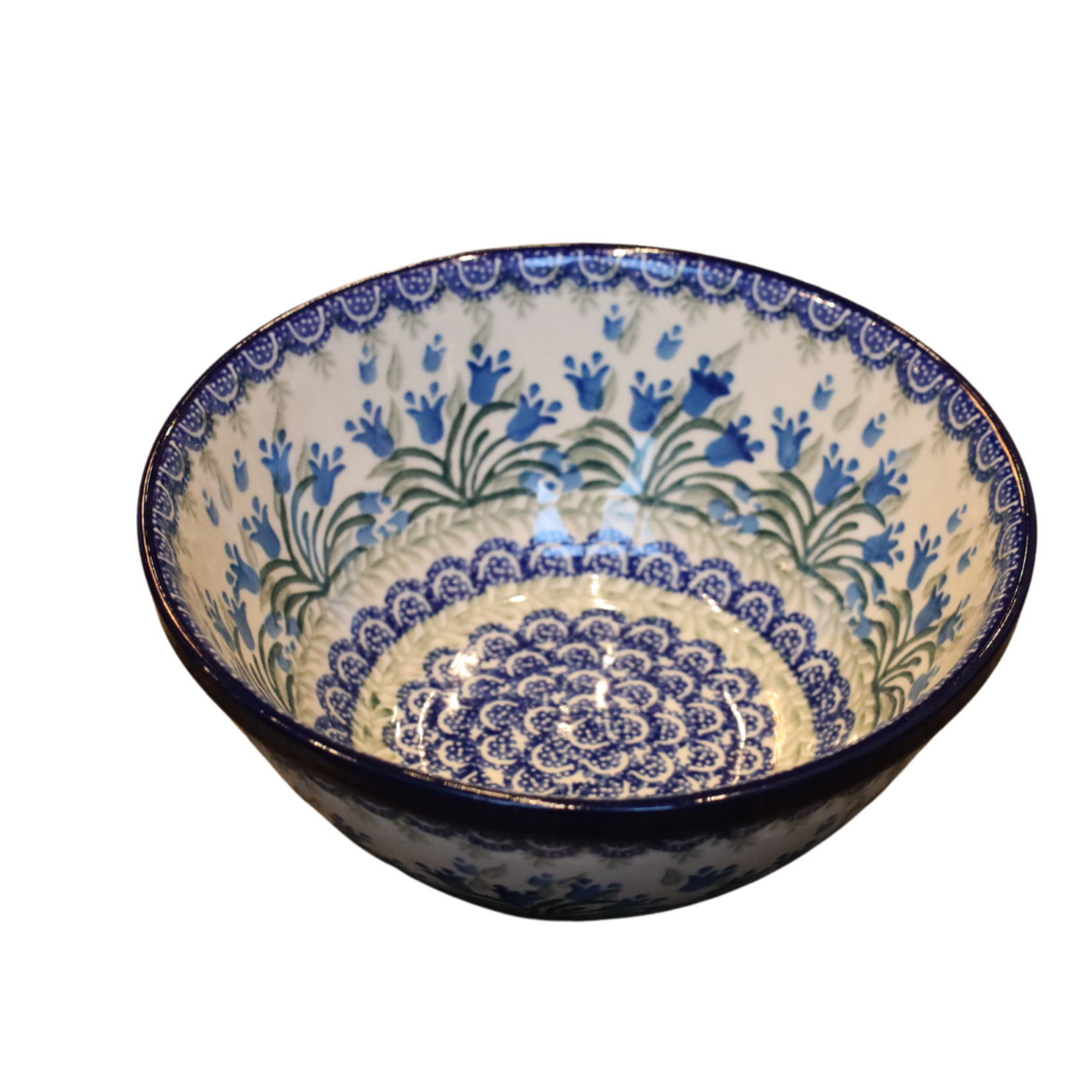 Polish Pottery Polish Kitchen Bowl, 7", Blue Tulips | Polish Pottery