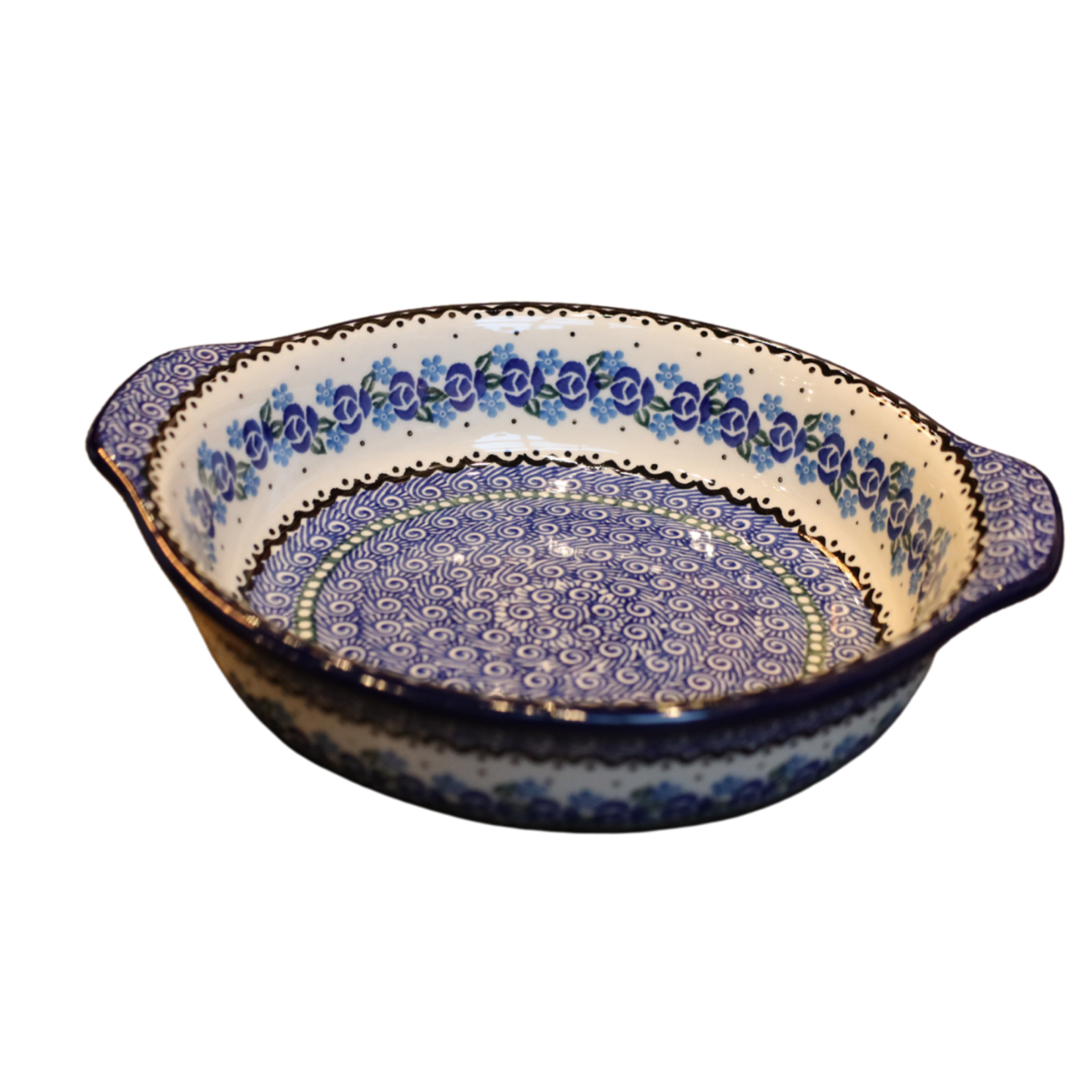 Polish Pottery Round Baker Solid Handles, 8" Swirl | Polish Pottery