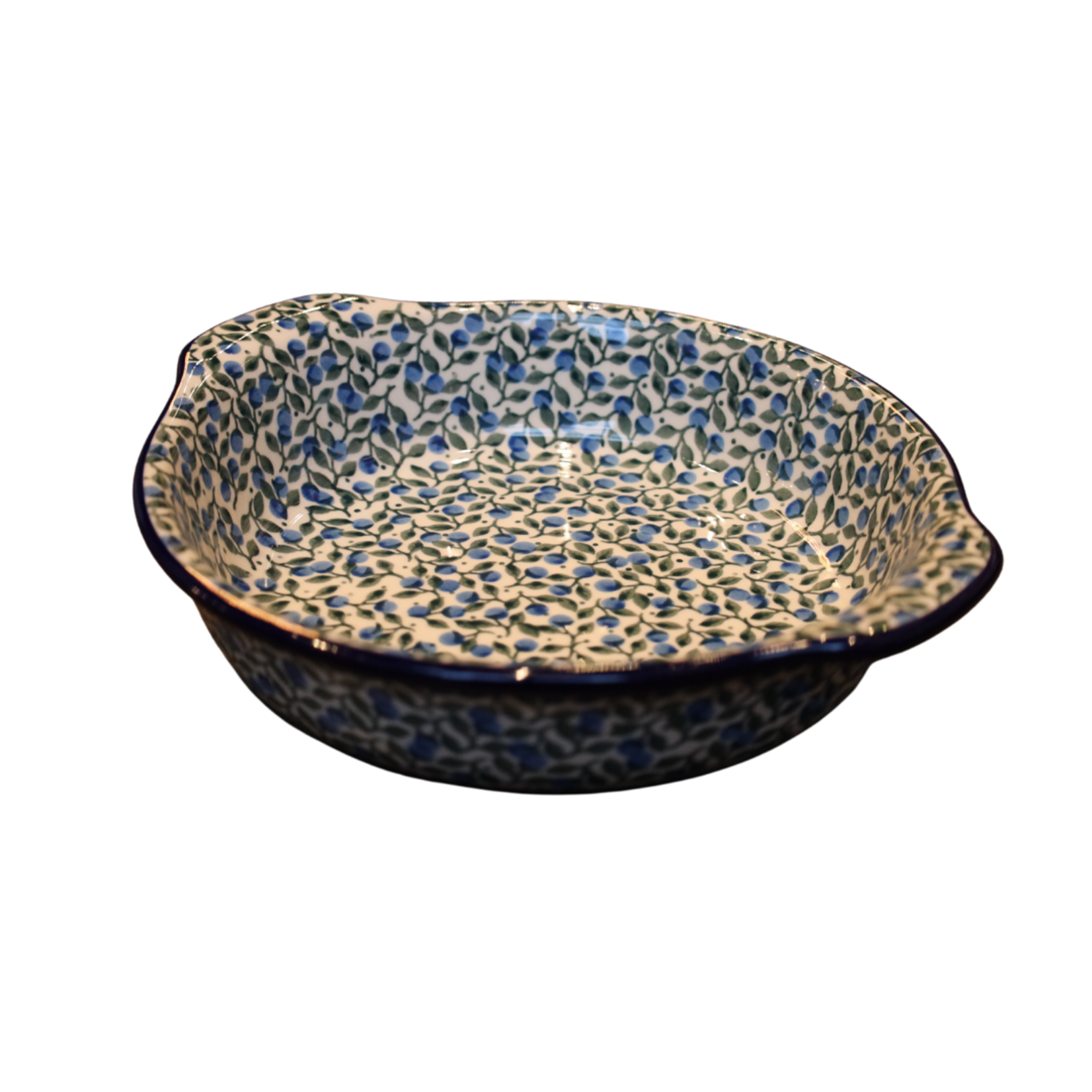 Polish Pottery Round Baker Solid Handles, 8", Small Berries | Polish Pottery