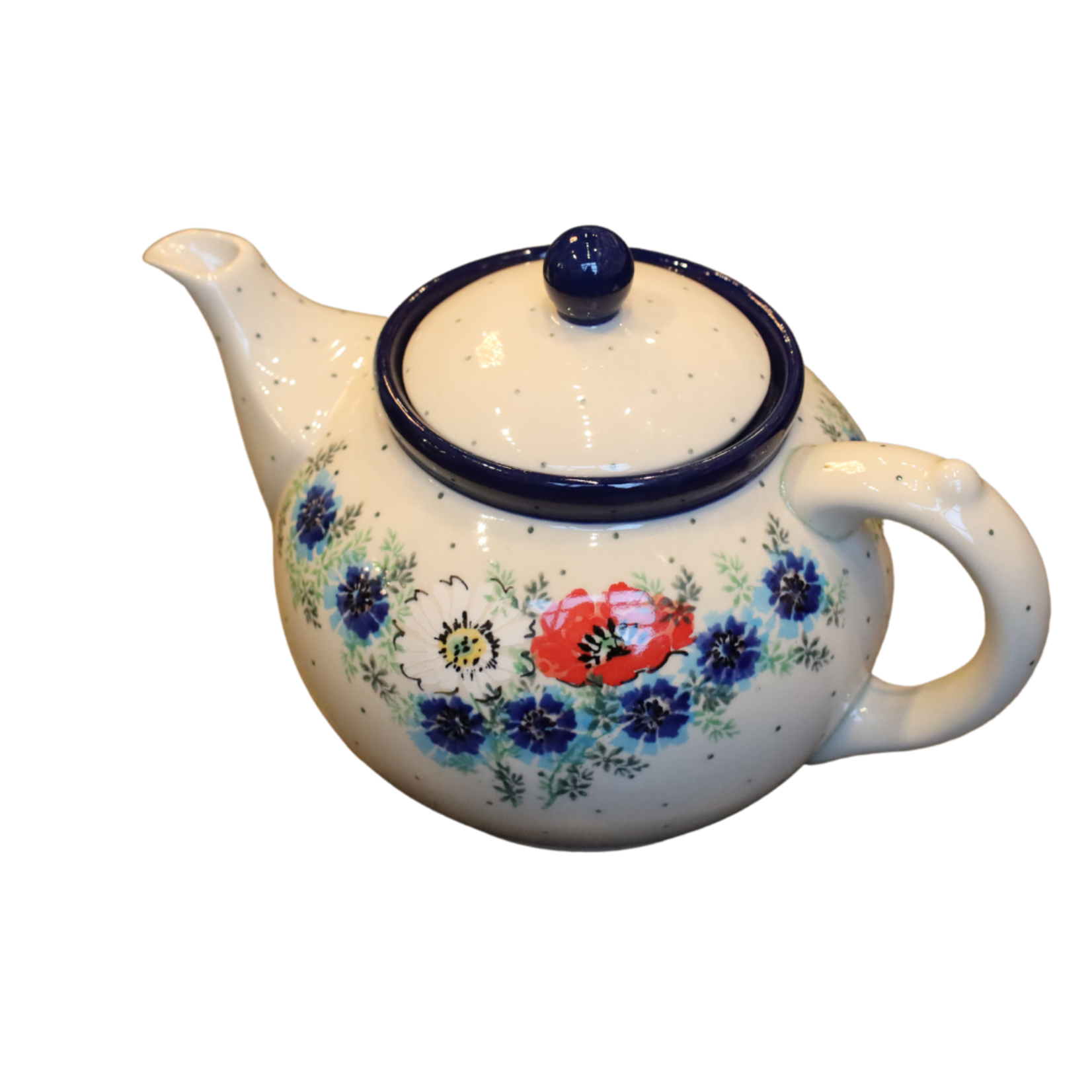 European Design Imports Inc. Polish Pottery Teapot 5 Cup, White w/ Red Flower