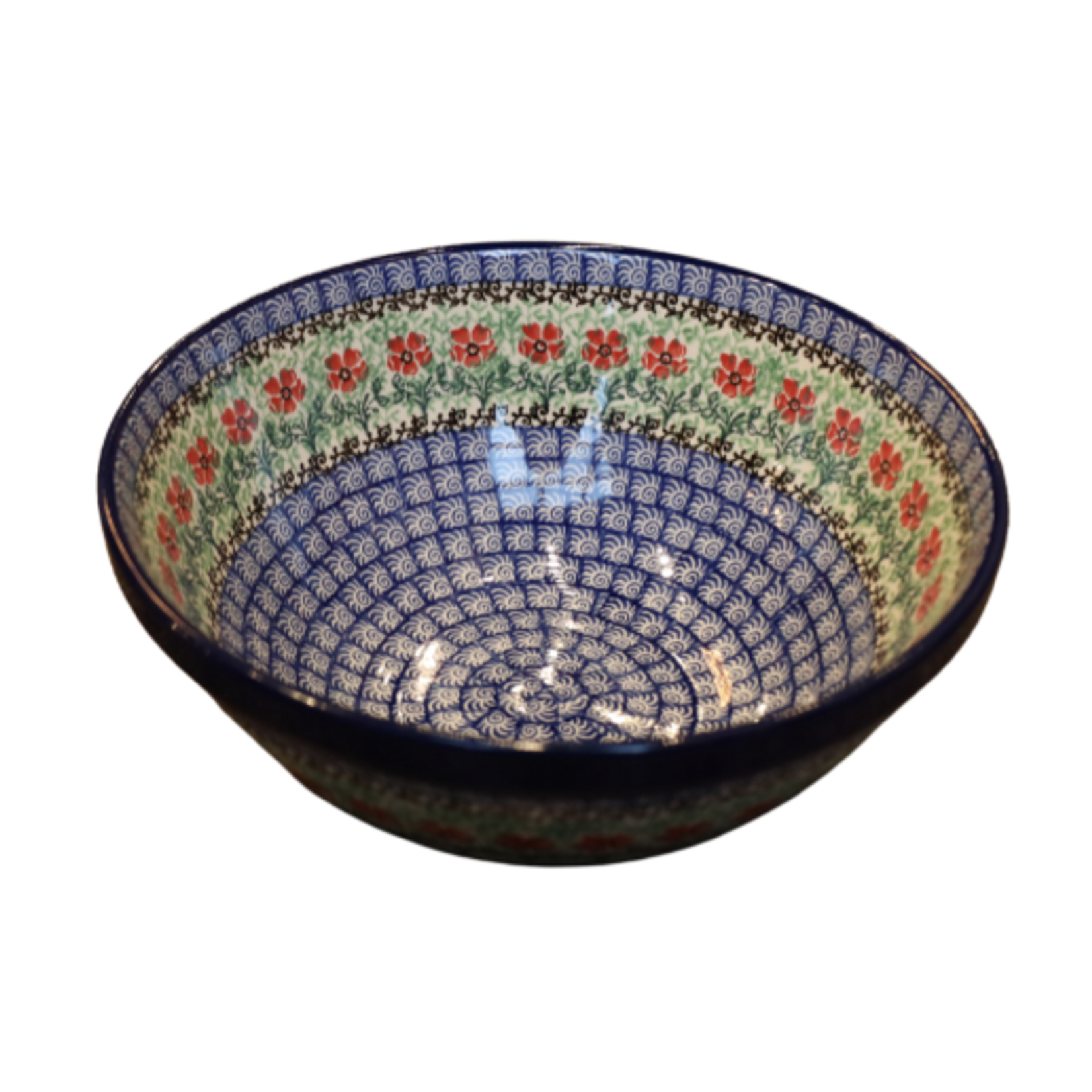 Polish Pottery Kitchen Bowl 48oz, Red Flowers | Polish Pottery