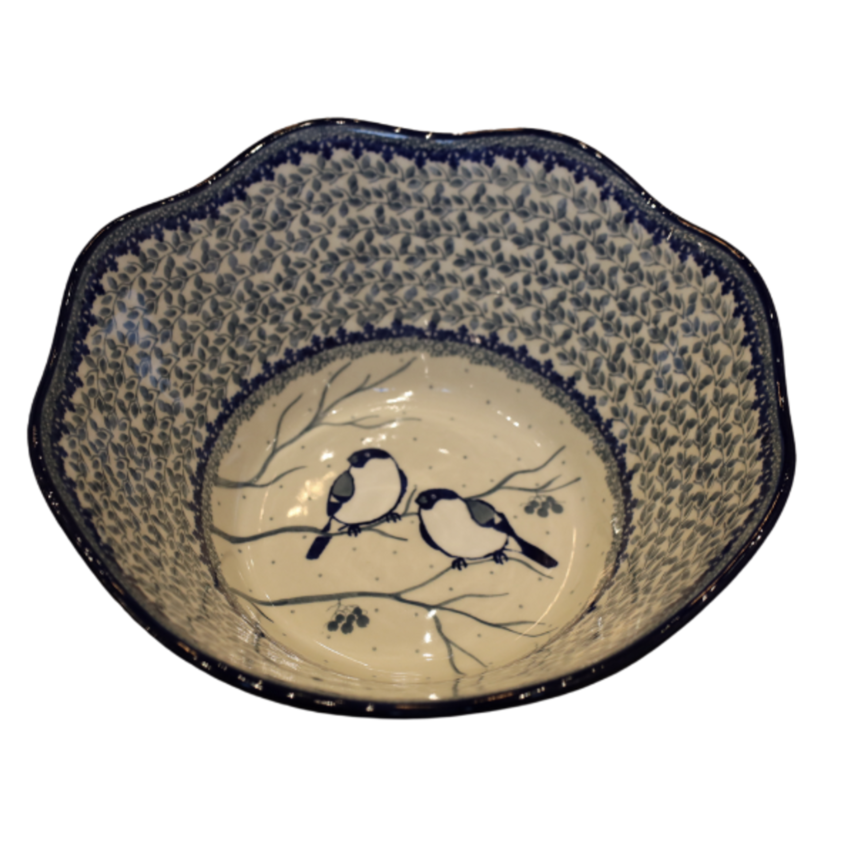 Polish Pottery Ruffled Edge Bowl UNIKAT, Bird | Polish Pottery