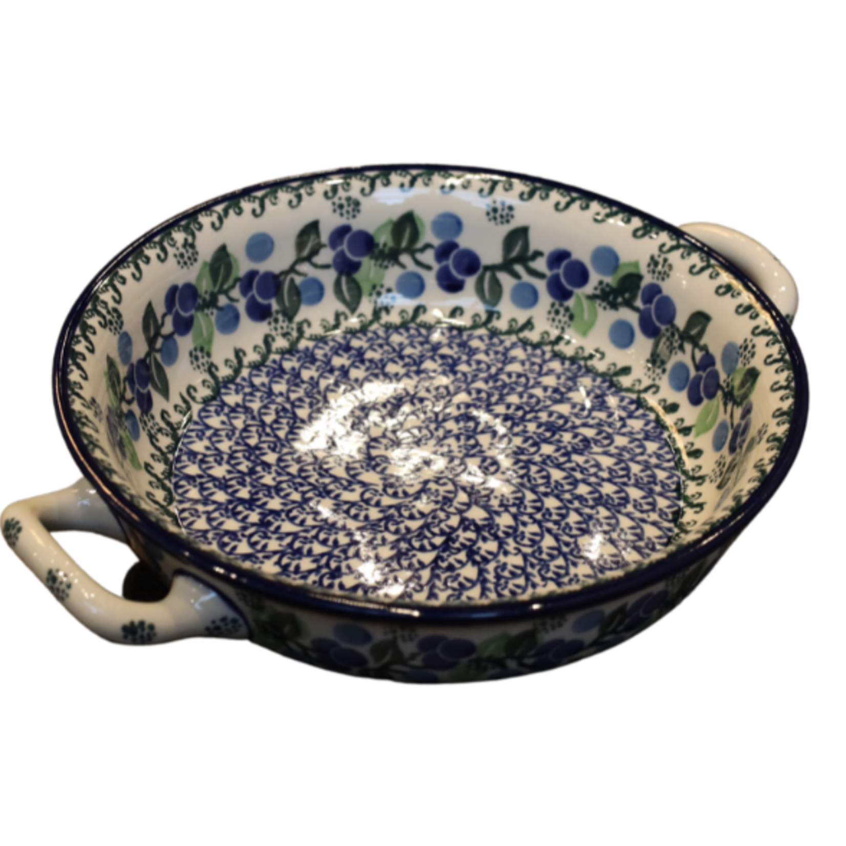 Polish Pottery Round Baker W/ Handles, Berries | Polish Pottery