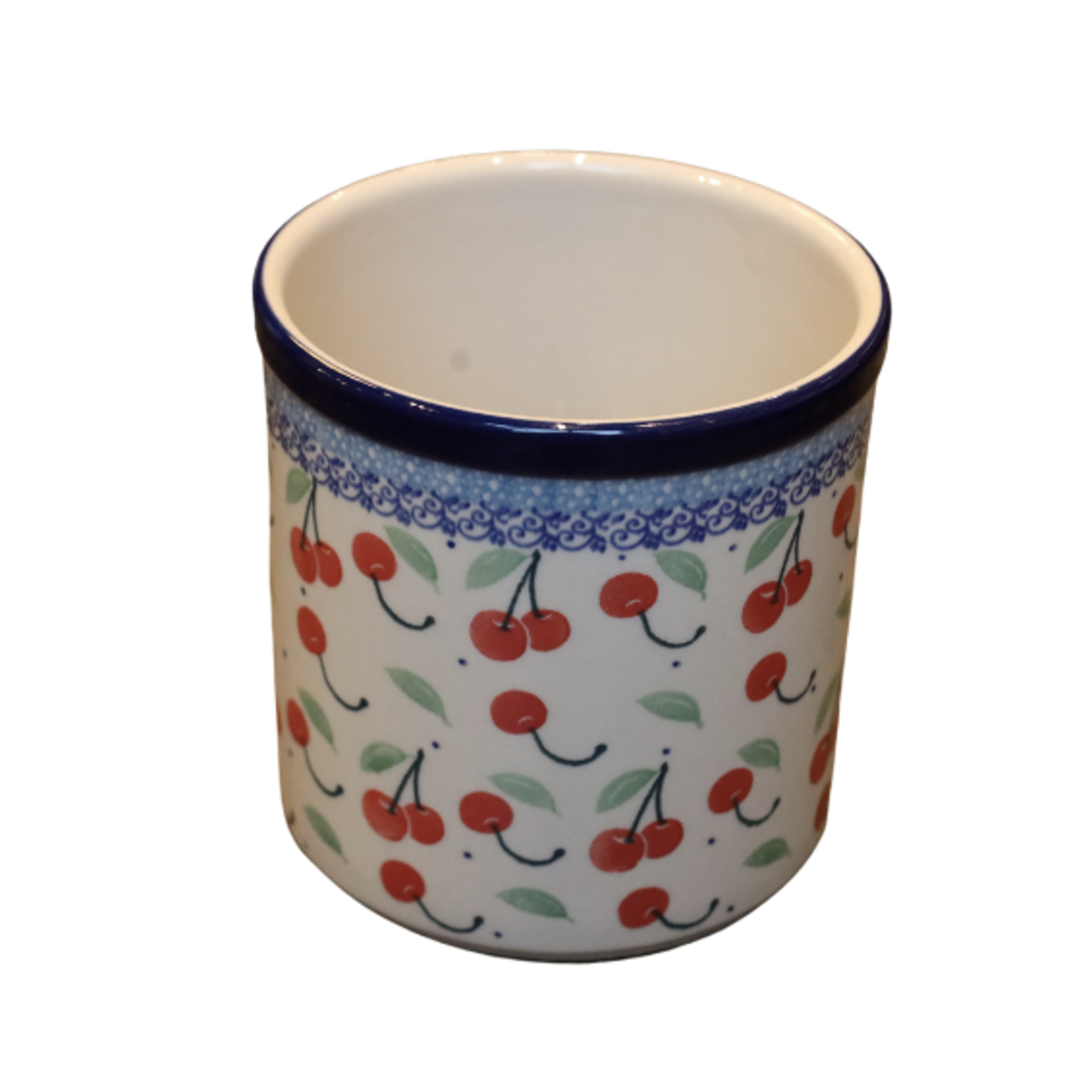 Polish Pottery Utensil Crock, Lg, Cherries | Polish Pottery