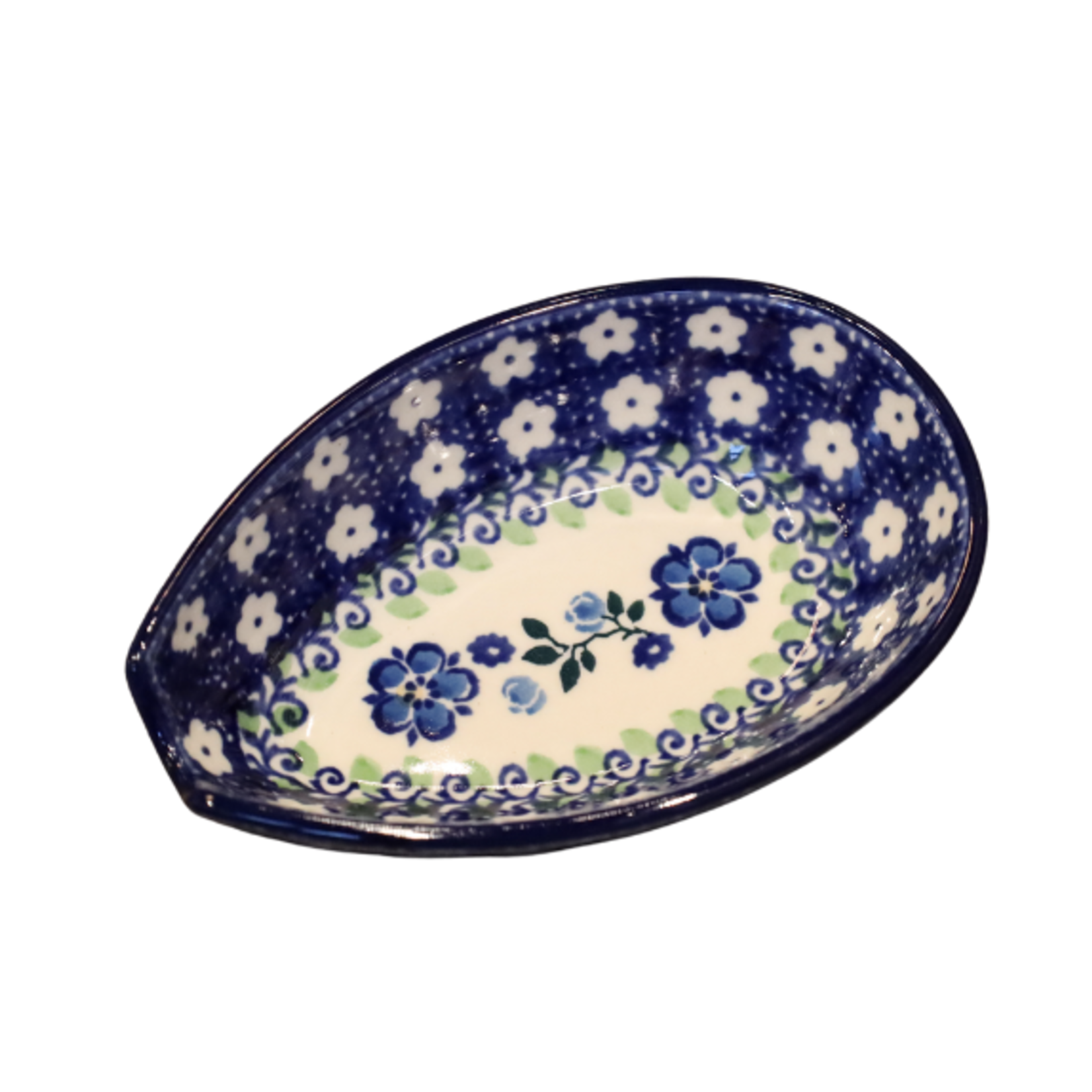 Polish Pottery Spoon Rest - Mirrored Flower | Polish Pottery