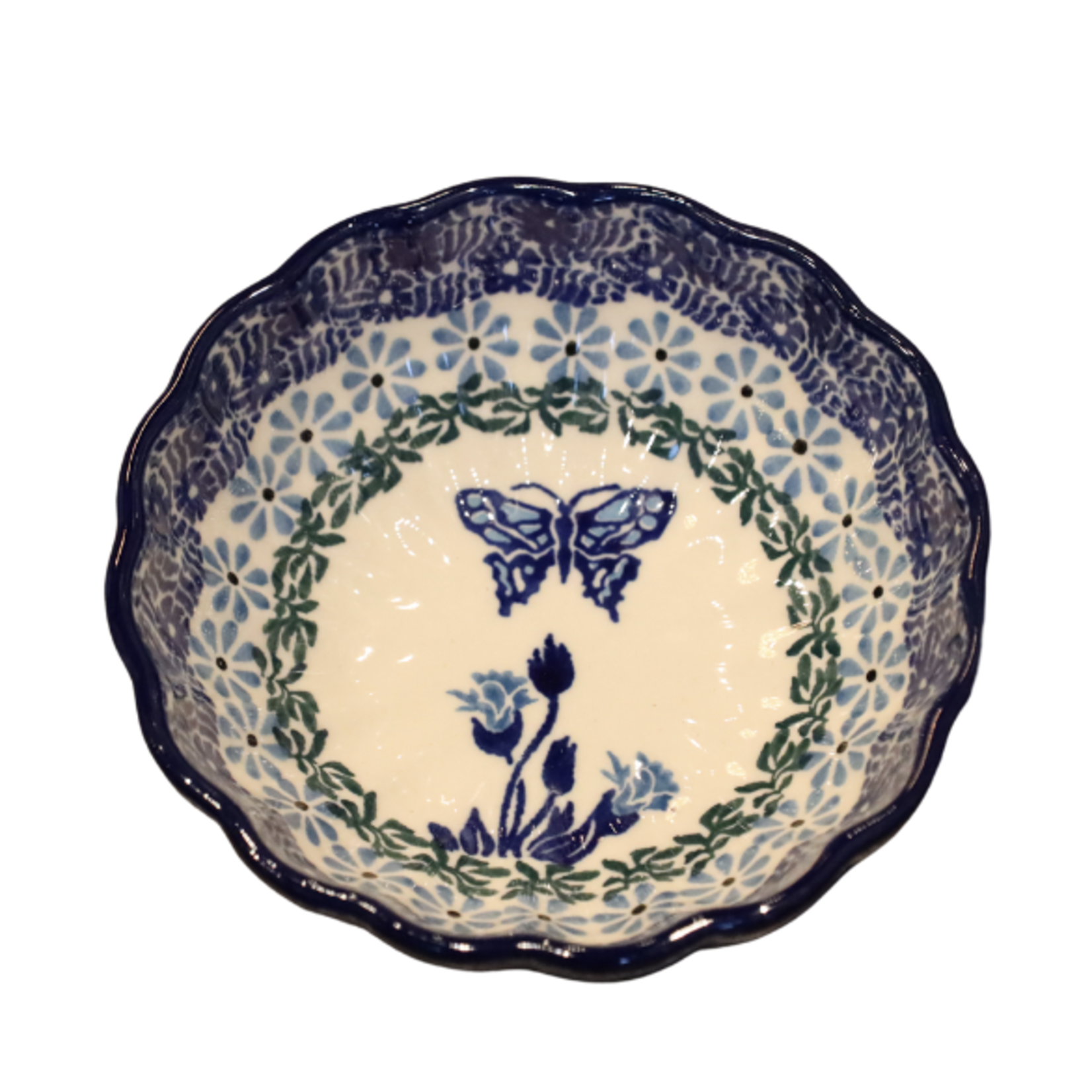 Polish Pottery Scalloped Bowl, 4.5", Butterfly | Polish Pottery