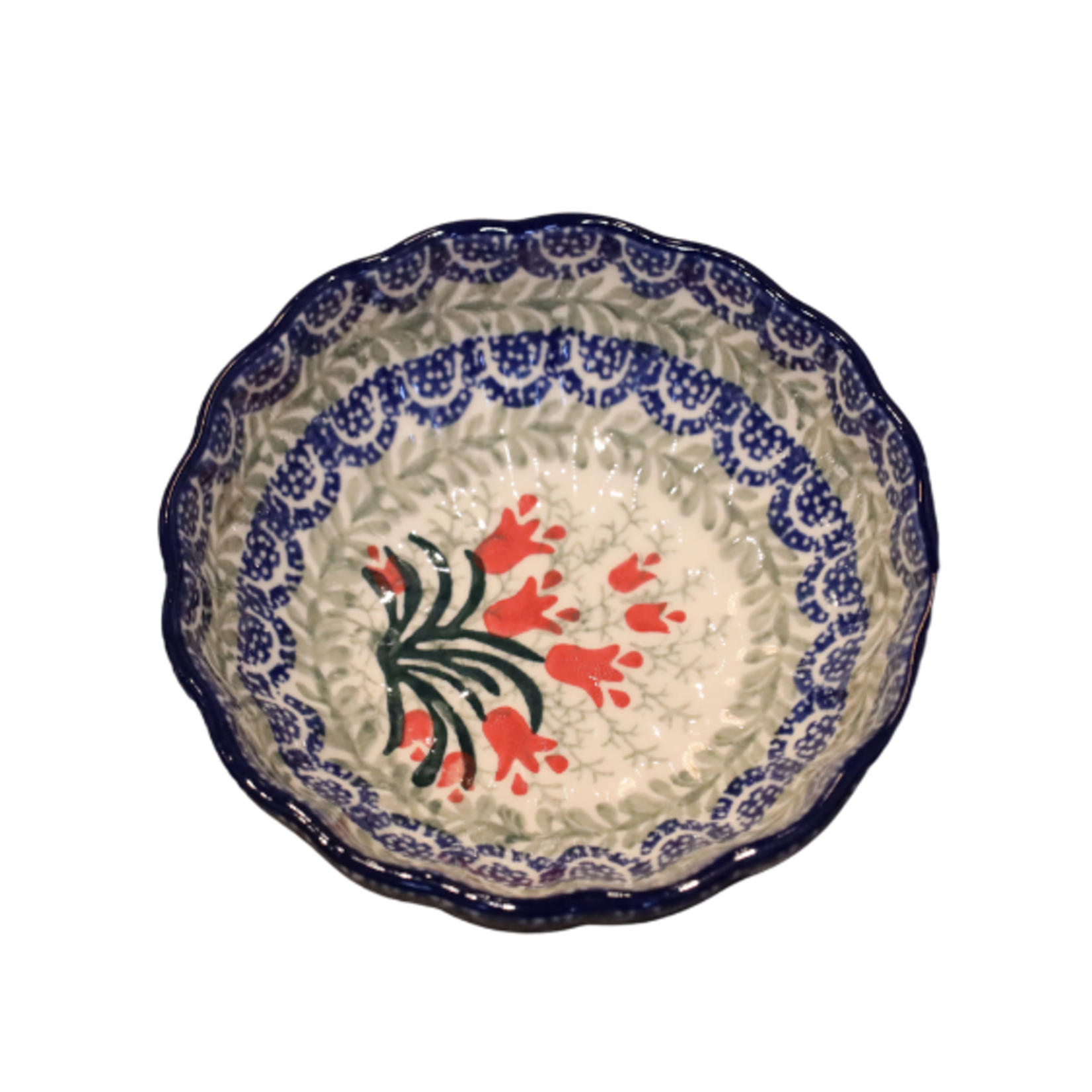 Polish Pottery Scalloped Bowl, 4.5" Red Tulip | Polish Pottery