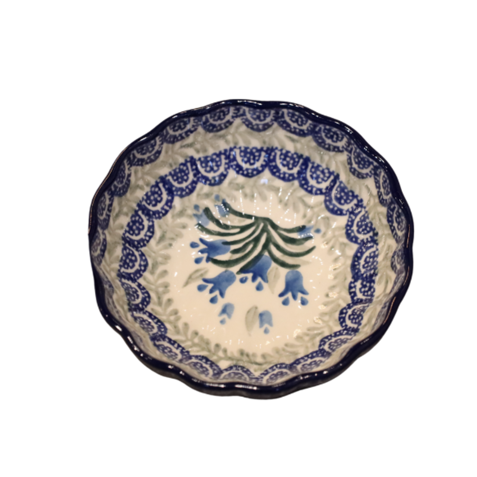 Polish Pottery Scalloped Bowl, 4.5"Blue Tulip | Polish Pottery