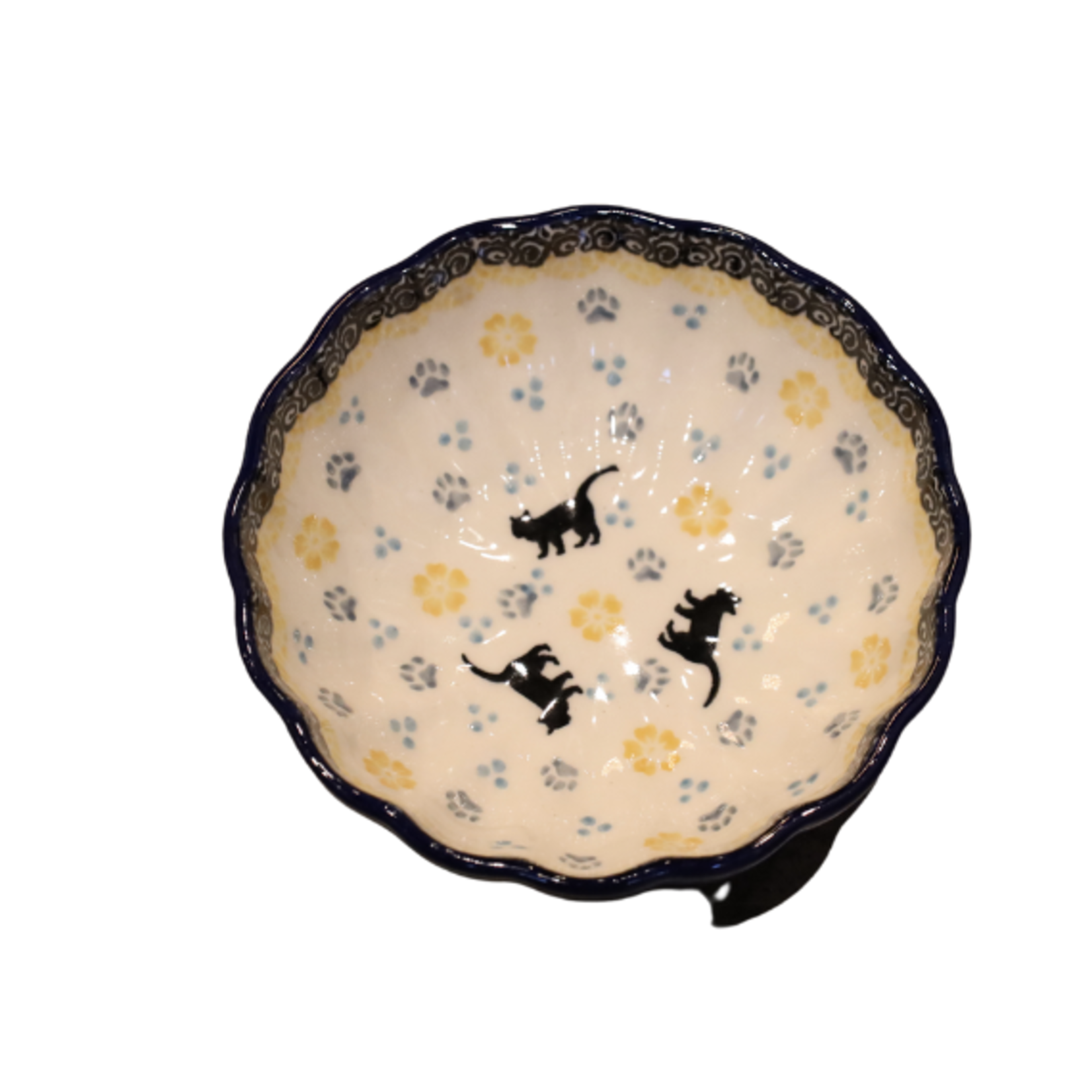 Polish Pottery Scalloped Bowl, 4.5" Cat | Polish Pottery