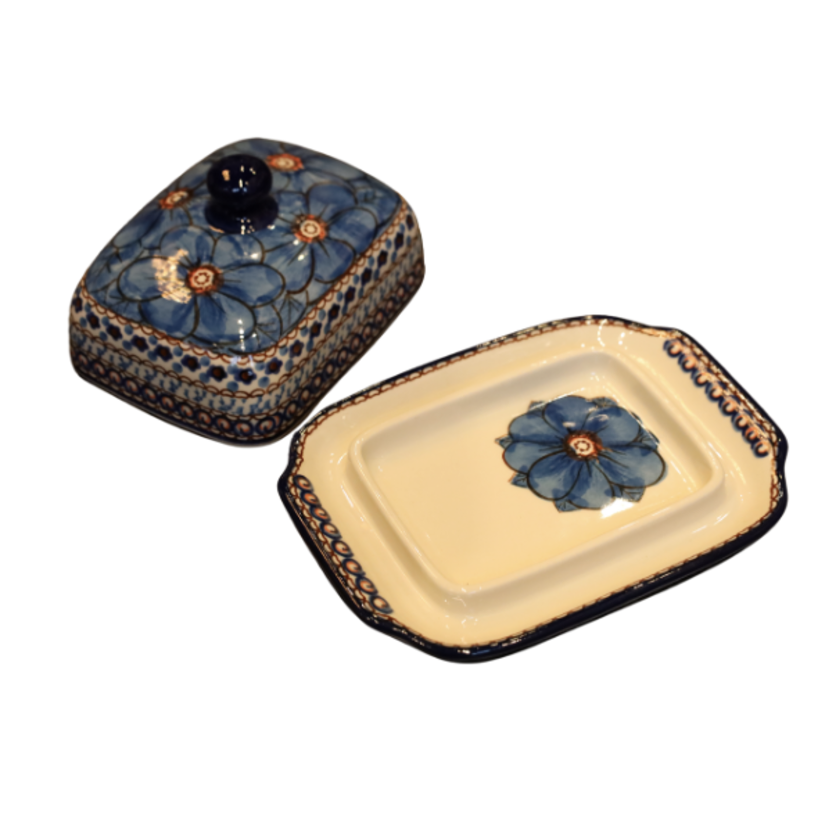 Polish Pottery Euro Butter Dish - UNIKAT Blue | Polish Pottery