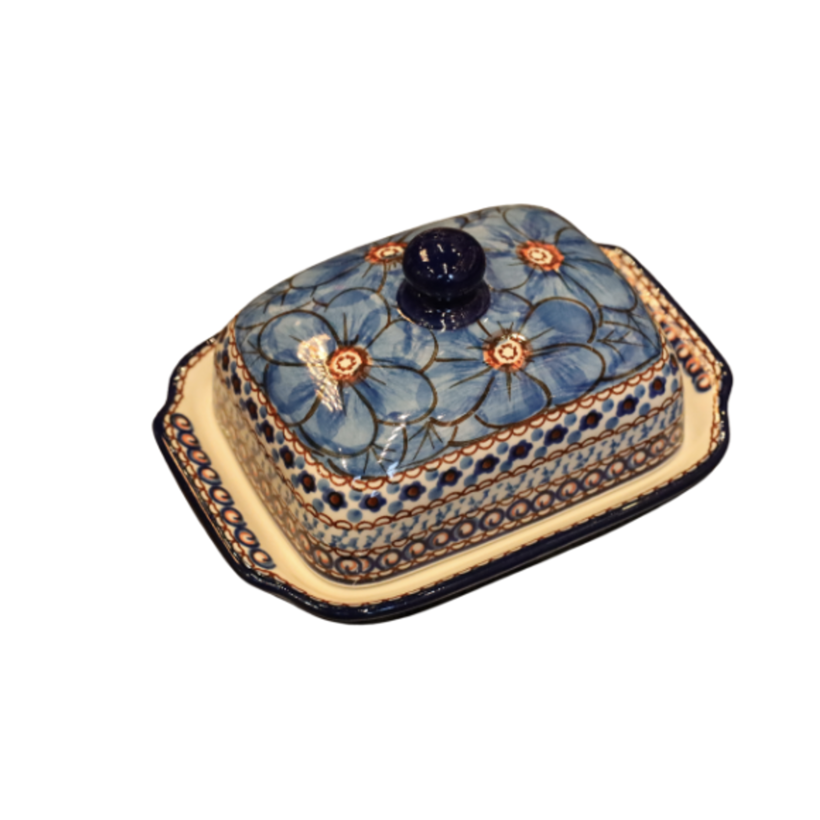 Polish Pottery Euro Butter Dish - UNIKAT Blue | Polish Pottery