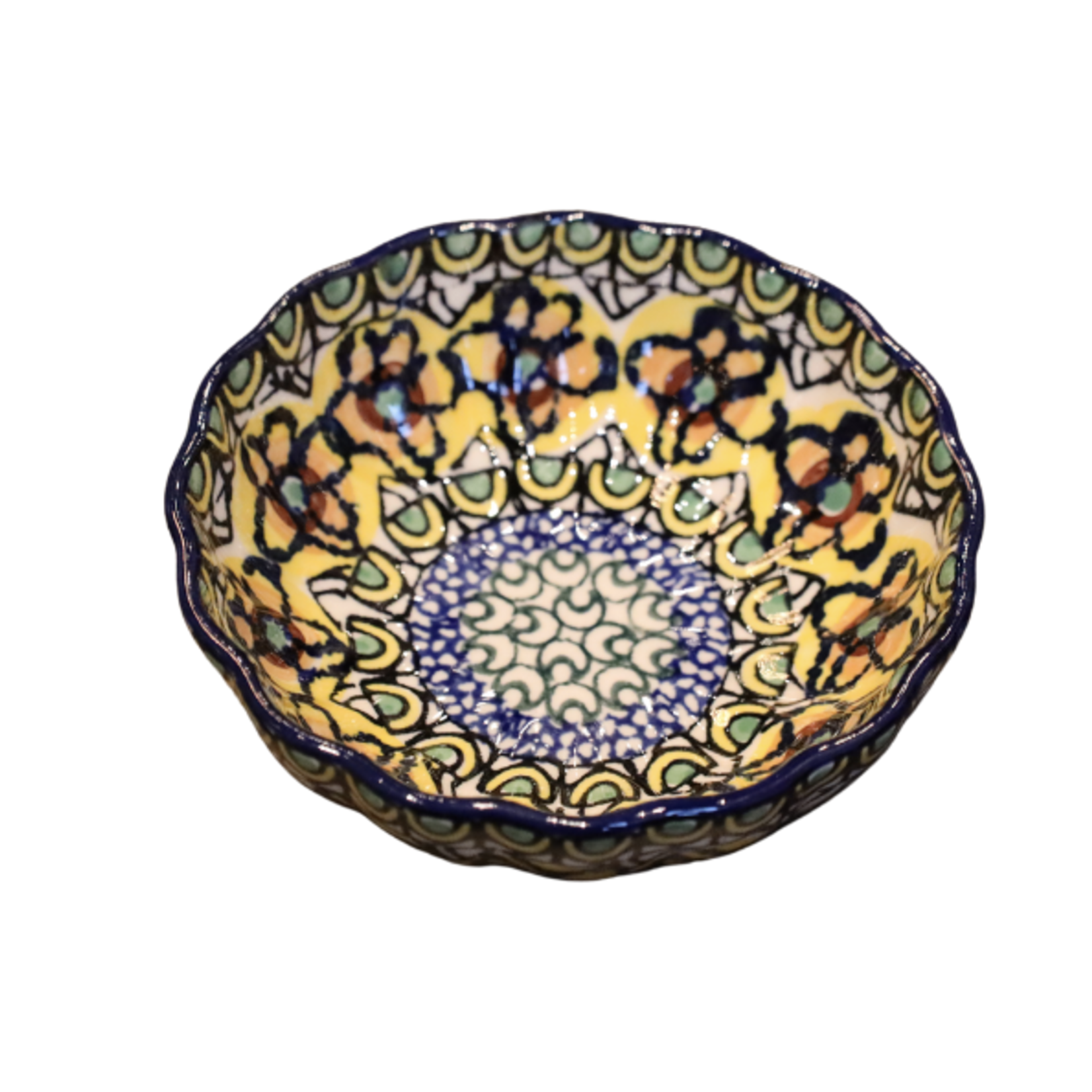 Polish Pottery Scalloped Bowl, 4.5" - UNIKAT, Flame | Polish Pottery