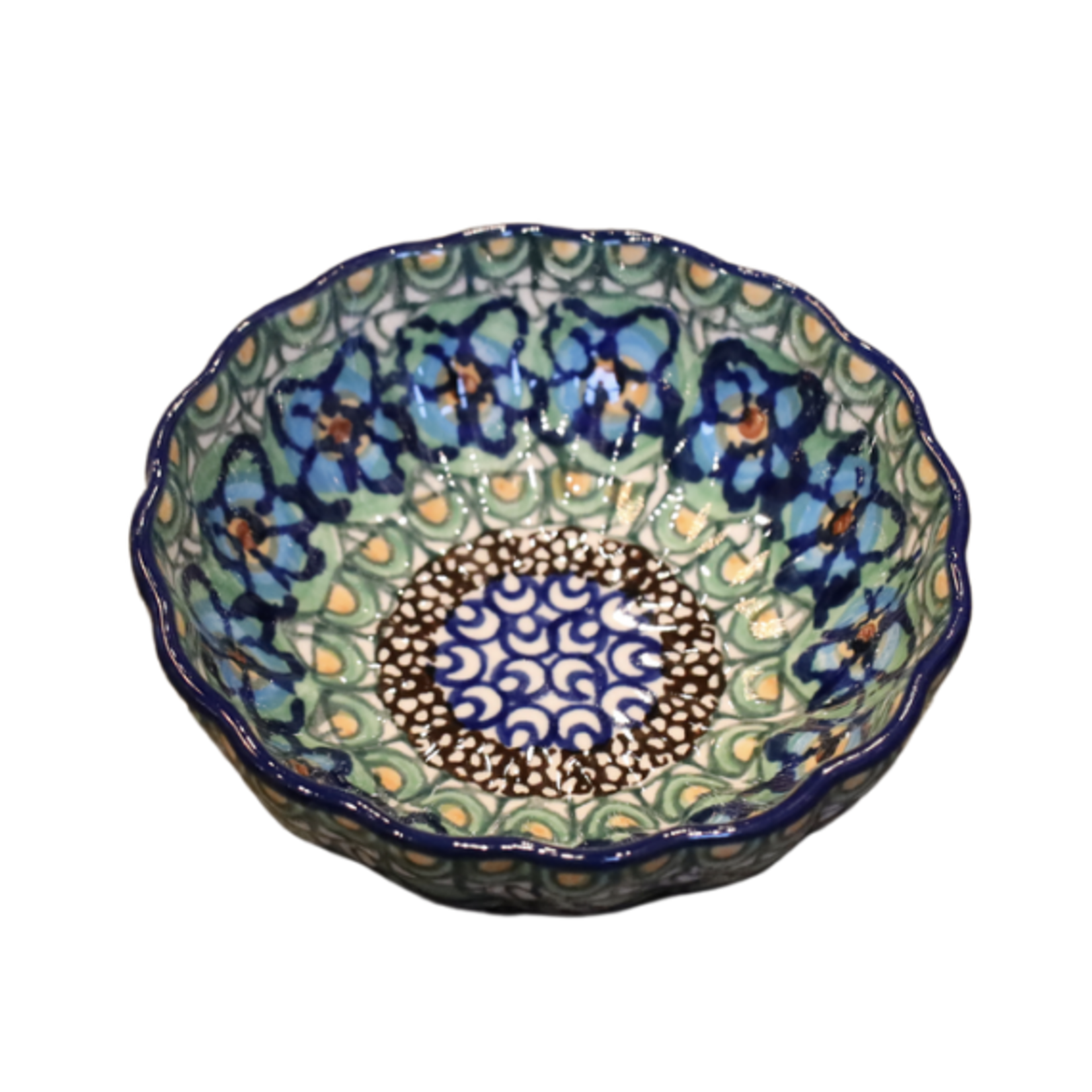 Polish Pottery Scalloped Bowl, 4.5" - UNIKAT Blue/Green | Polish Pottery