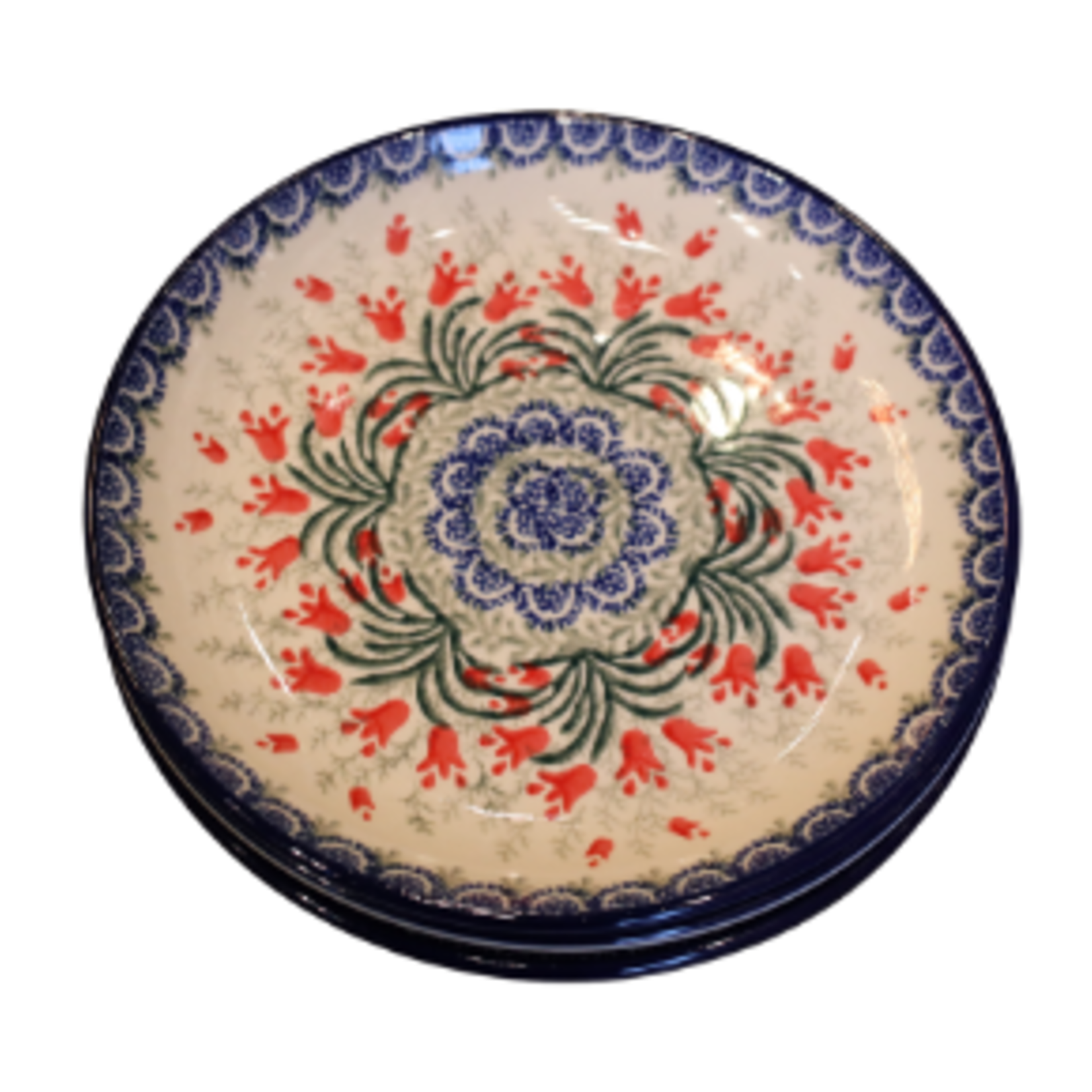 Polish Pottery Dessert Plate, Red Tulips | Polish Pottery