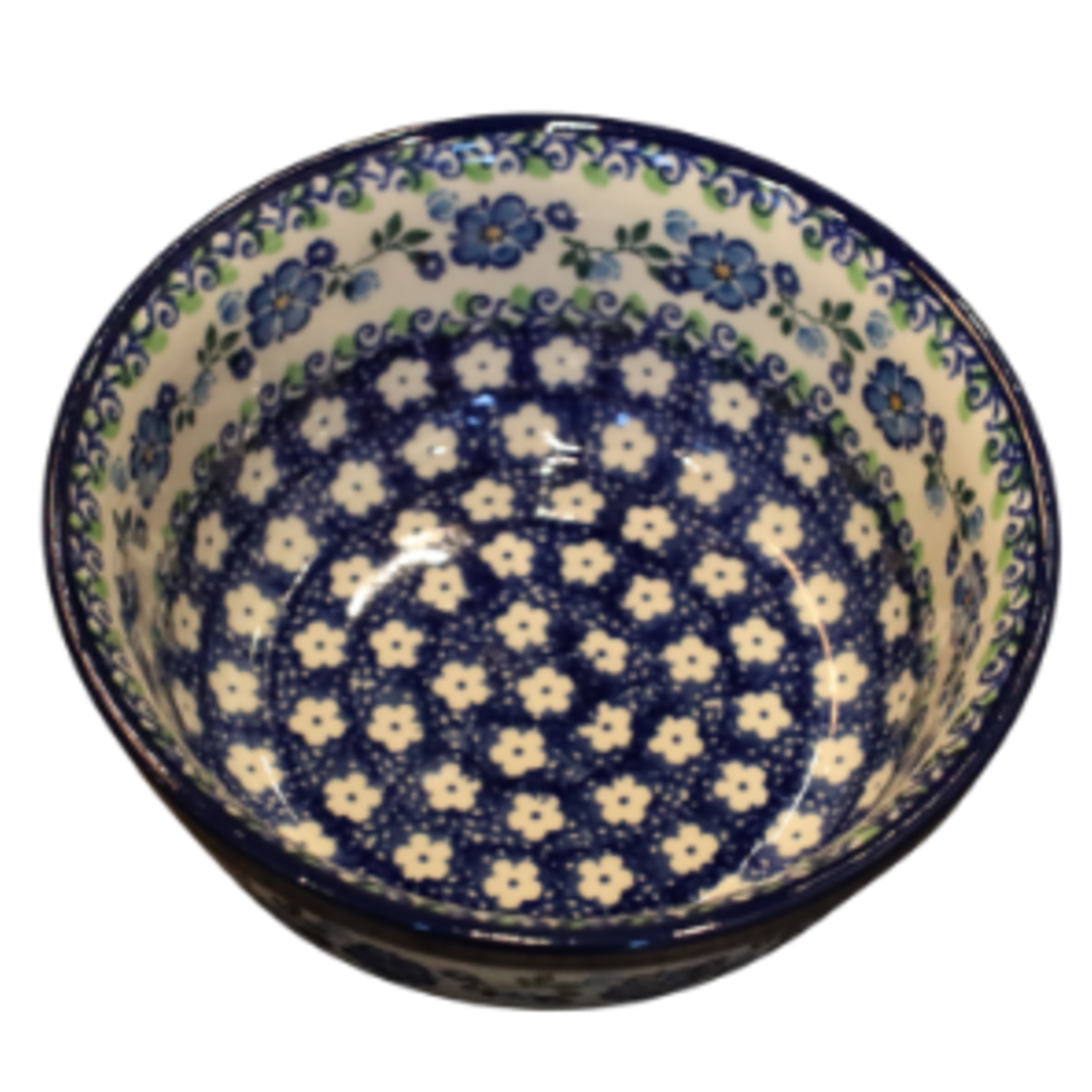 Polish Pottery Cereal / Berry Bowl 18oz, White Flowers | Polish Pottery