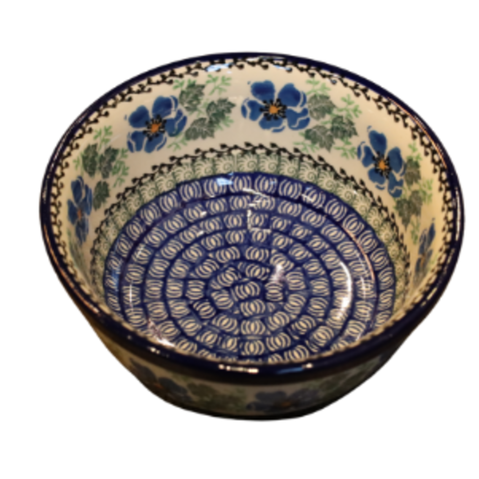 Polish Pottery Cereal / Berry Bowl 18oz, Blue Flowers | Polish Pottery