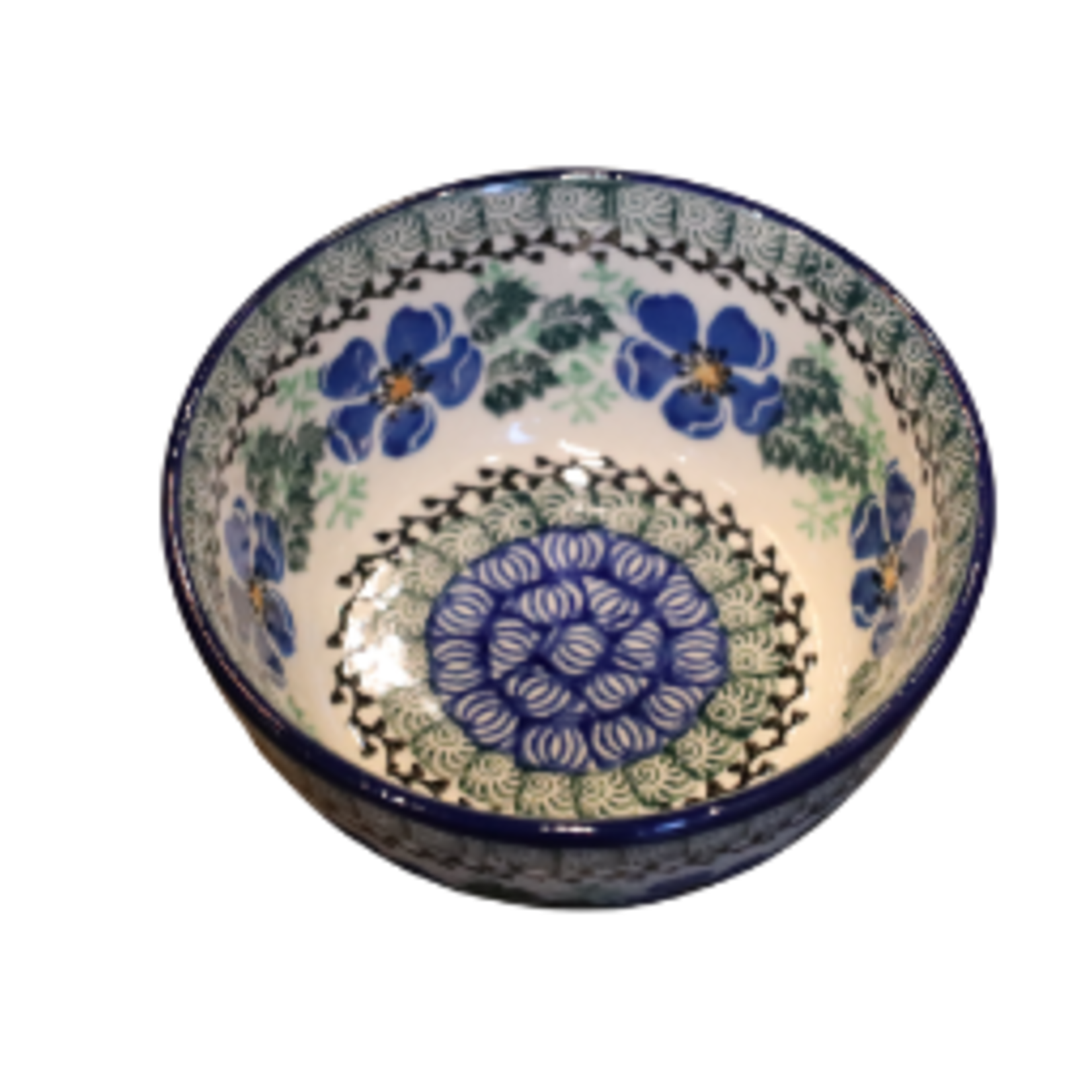 Polish Pottery Dessert Bowl. Blue Flowers | Polish Pottery