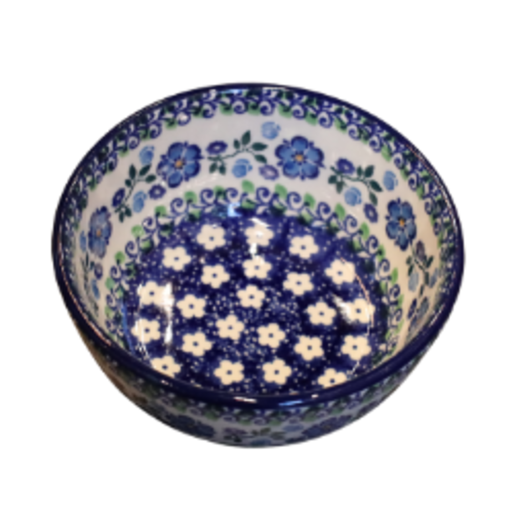 Polish Pottery Dessert Bowl, White Flowers | Polish Pottery