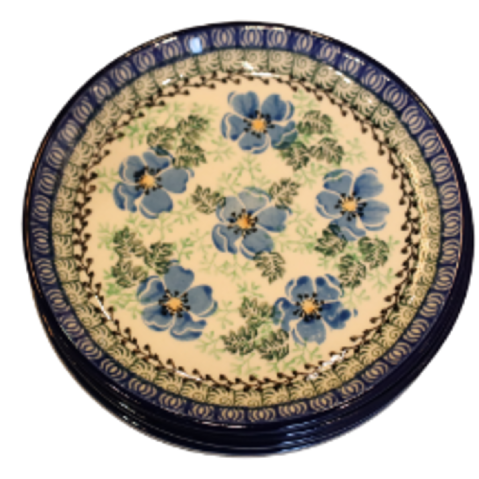 Polish Pottery Appetizer / Toast Plate 6", Blue Flowers | Polish Pottery