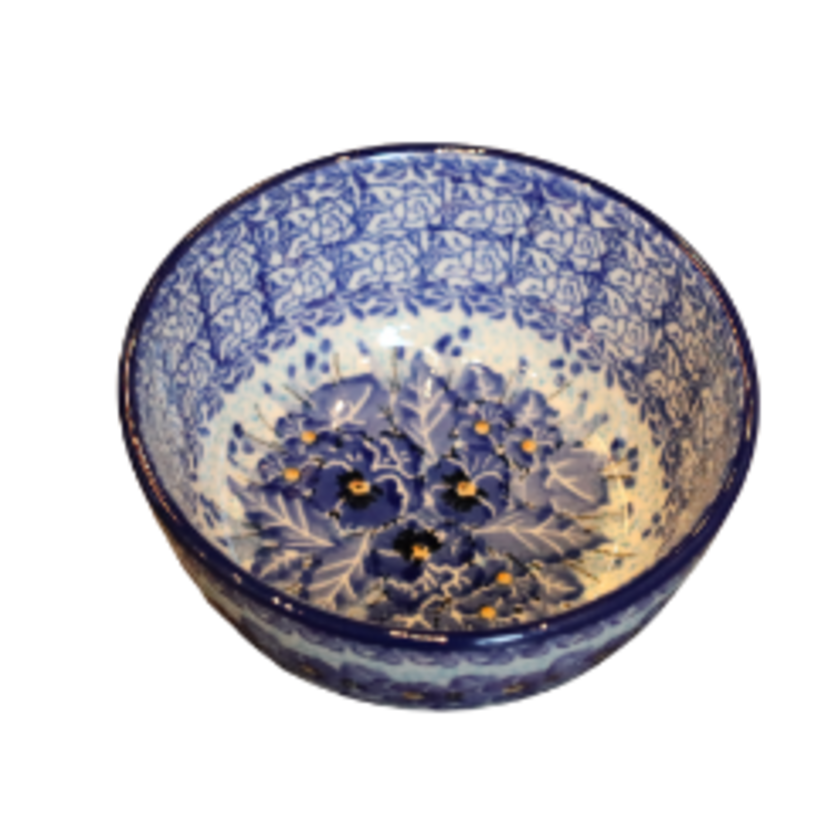 Polish Pottery Dessert Bowl - UNIKAT, Blue Bunch | Polish Pottery