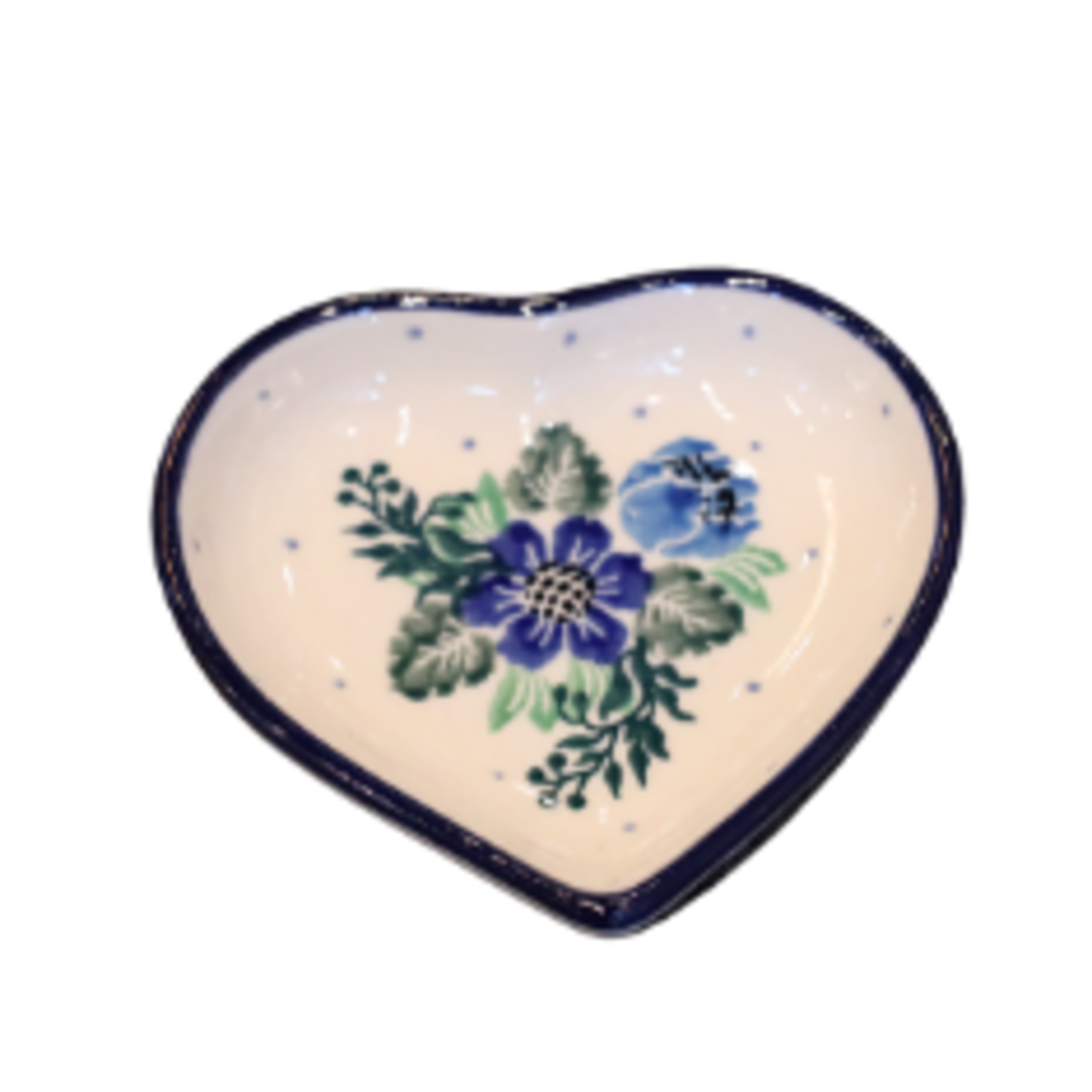 Polish Pottery Small Heart Dish 3", Blue Flower | Polish Pottery