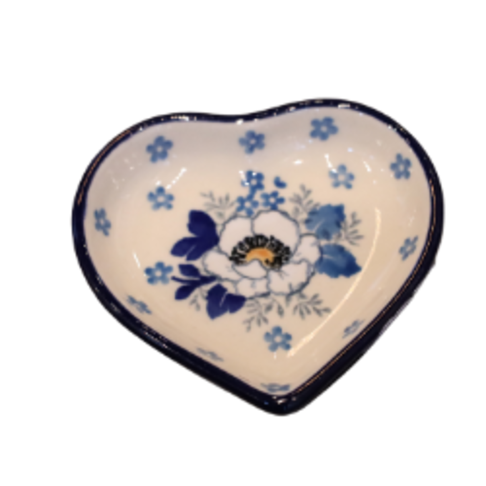 Polish Pottery Small Heart Dish 3", White Flower | Polish Pottery