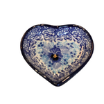 Polish Pottery Small Heart Dish 3" UNIKAT, Blue Flower | Polish Pottery