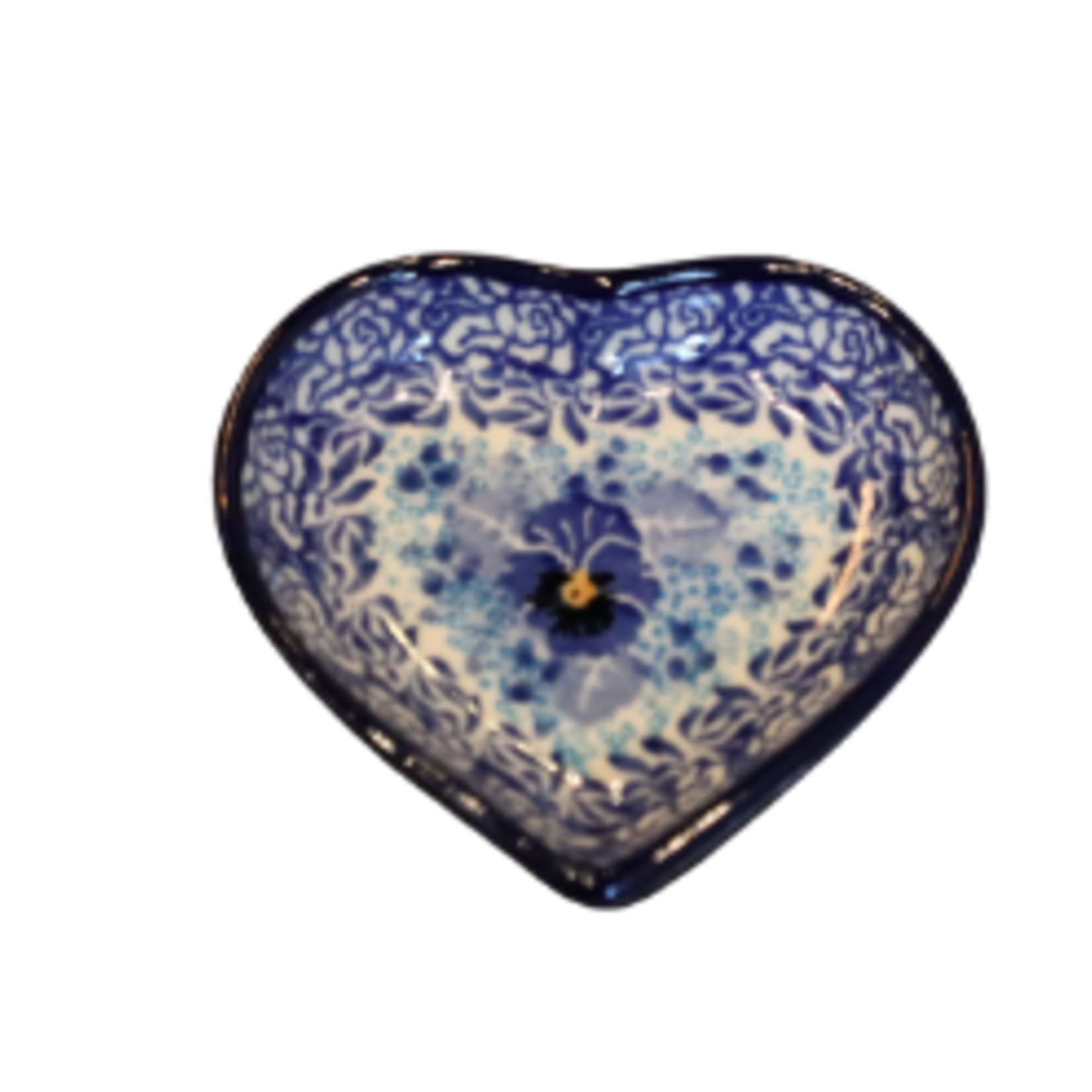 Polish Pottery Small Heart Dish 3" UNIKAT, Blue Flower | Polish Pottery