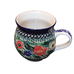 Polish Pottery Bubble Mug 12 oz UNIKAT, Red Flower | Polish Pottery