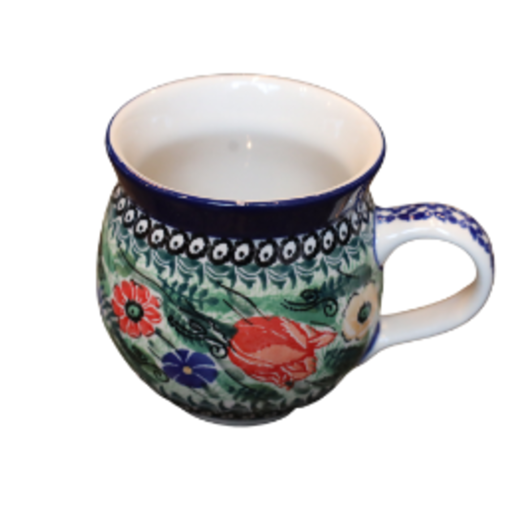 Polish Pottery Bubble Mug 12 oz UNIKAT, Red Flower | Polish Pottery