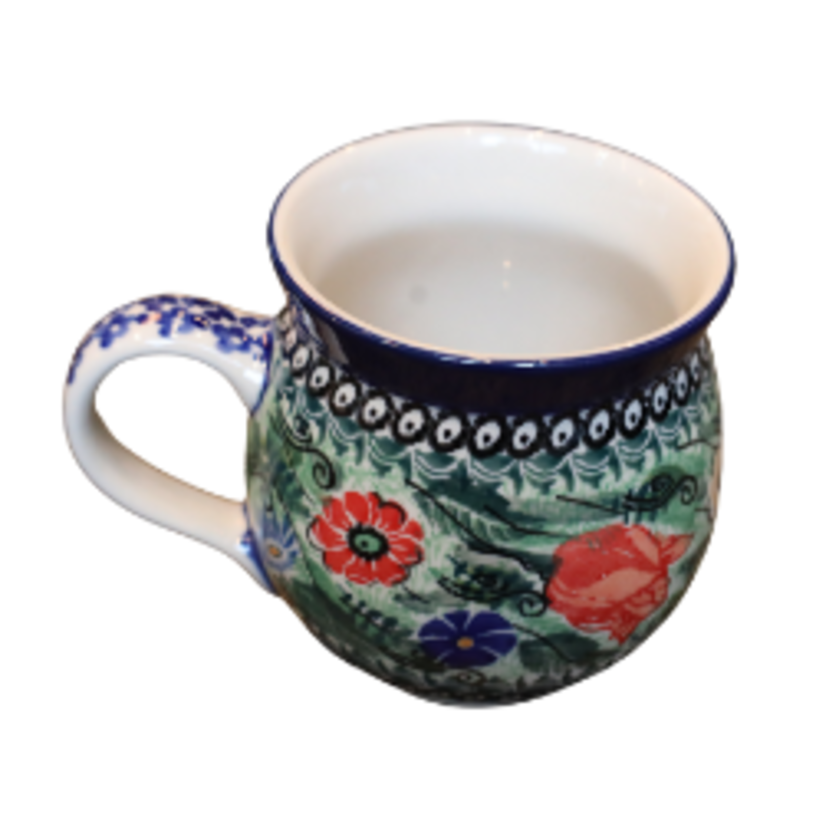 Polish Pottery Bubble Mug 12 oz UNIKAT, Red Flower | Polish Pottery