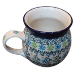 Polish Pottery Bubble Mug 7 oz, Blue/Green Flowers | Polish Pottery