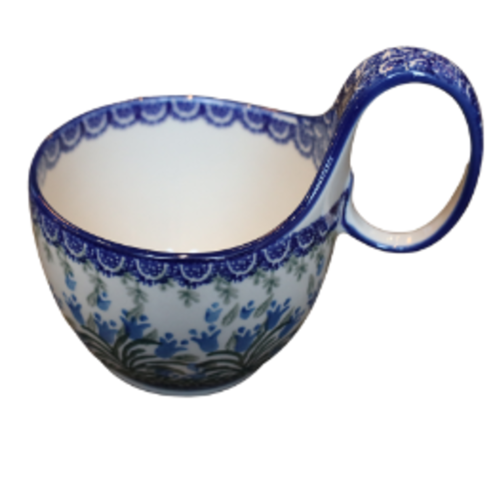 Polish Pottery Polish Soup Mug 12oz, Blue Tulips | Polish Pottery