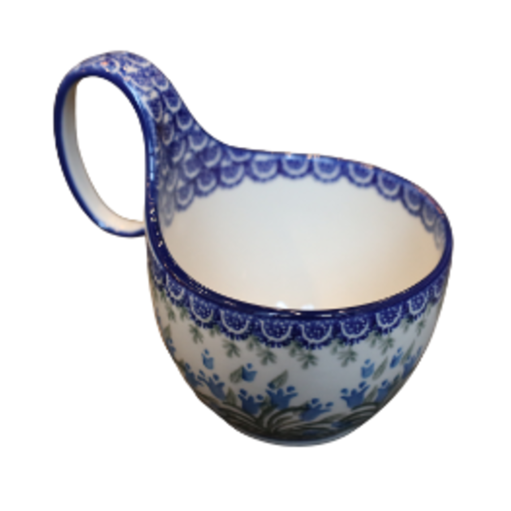 Polish Pottery Polish Soup Mug 12oz, Blue Tulips | Polish Pottery